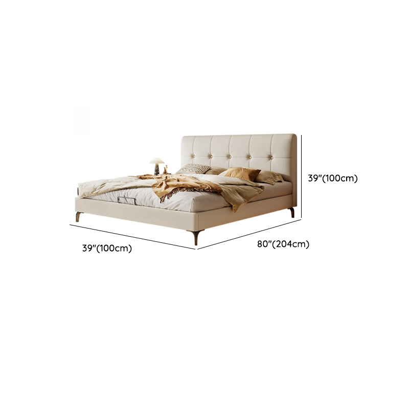 White Contemporary Panel Bed with Leg, Stitch-tufted Design, and Natural Wood Slats for Bedroom - image 8