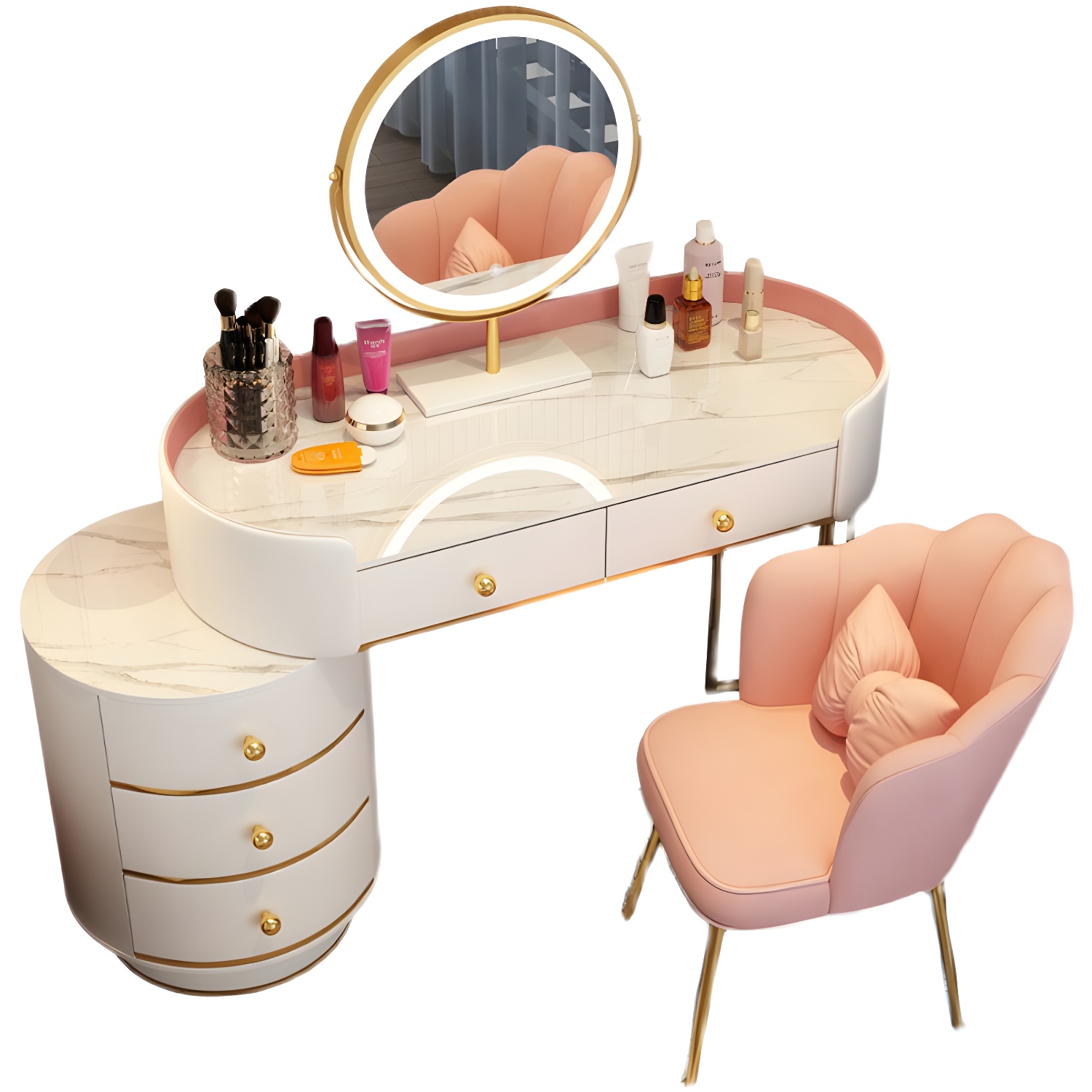 Wooden Makeup Vanity Desk Bedroom Dressing Table Stool Set with Drawer - image 11