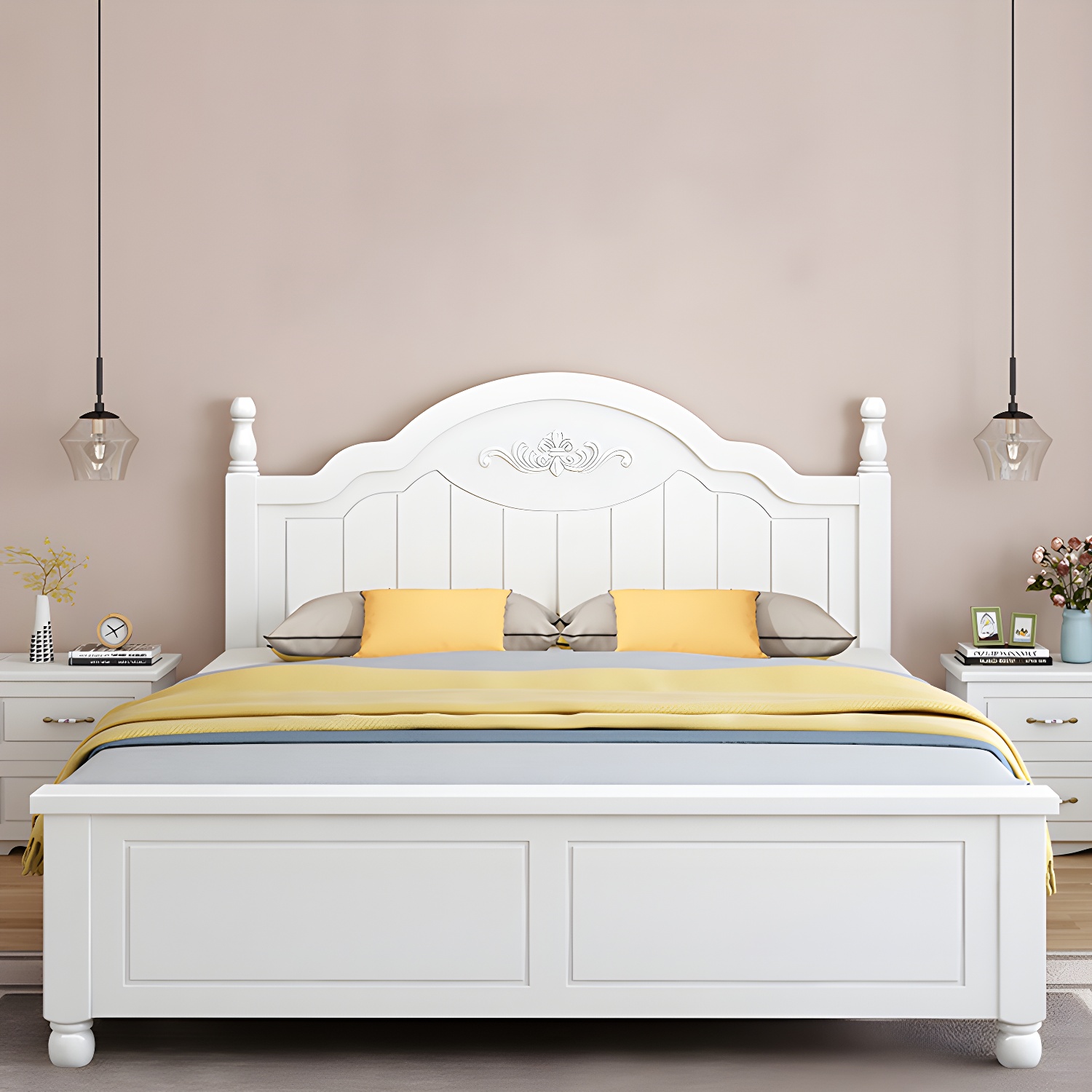 Modern Solid Color Wooden Freestanding Bed Frame with Headboard - image 3