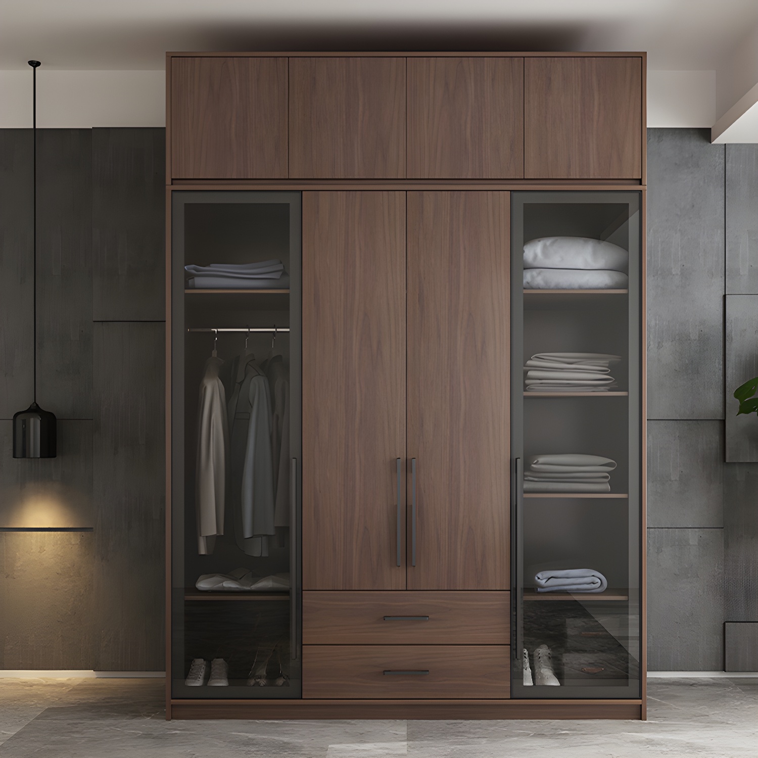 Brown Wood Wardrobe Armoire Modern Freestanding Wardrobe with Self Close Drawers - image 11