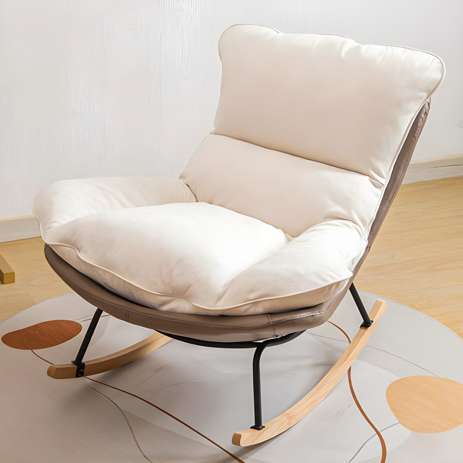 Stylish and Comfortable Modern Upholstered Rocking Chair with Natural Wood Legs - image 5