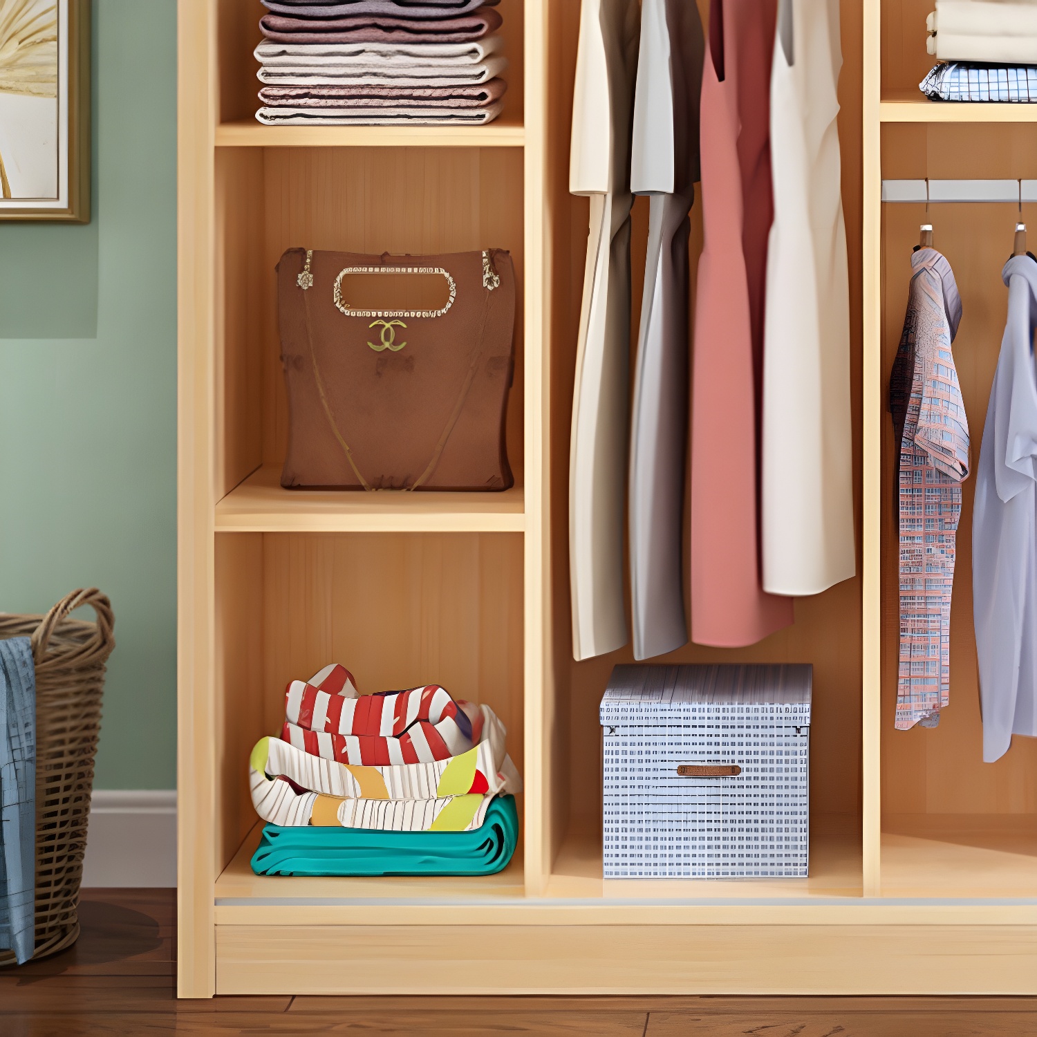 Contemporary Solid Wood Sliding Door Wardrobe Cabinet with Shelves - image 8