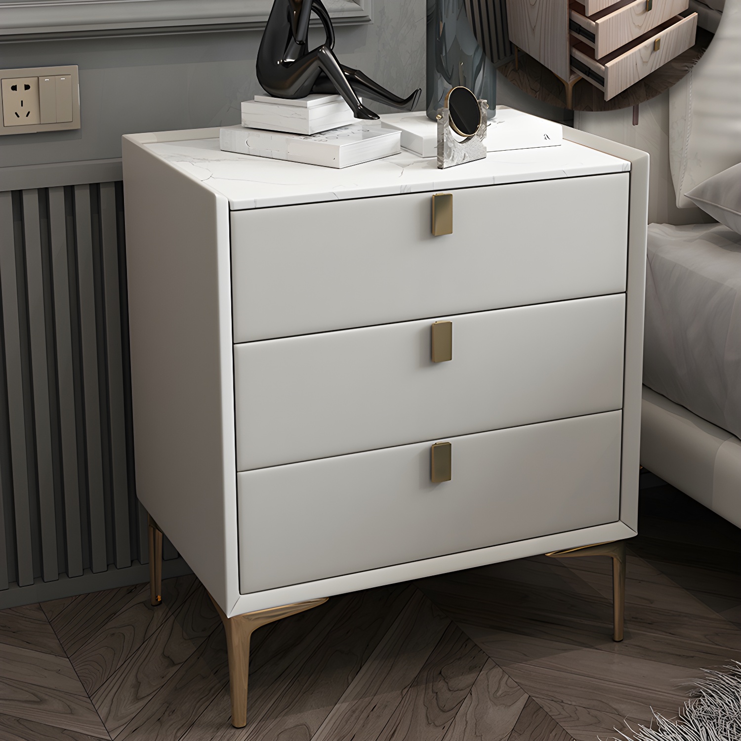 Solid Wood Drawer Storage Night Table 2 Drawer Modern Bed Nightstand - image 18