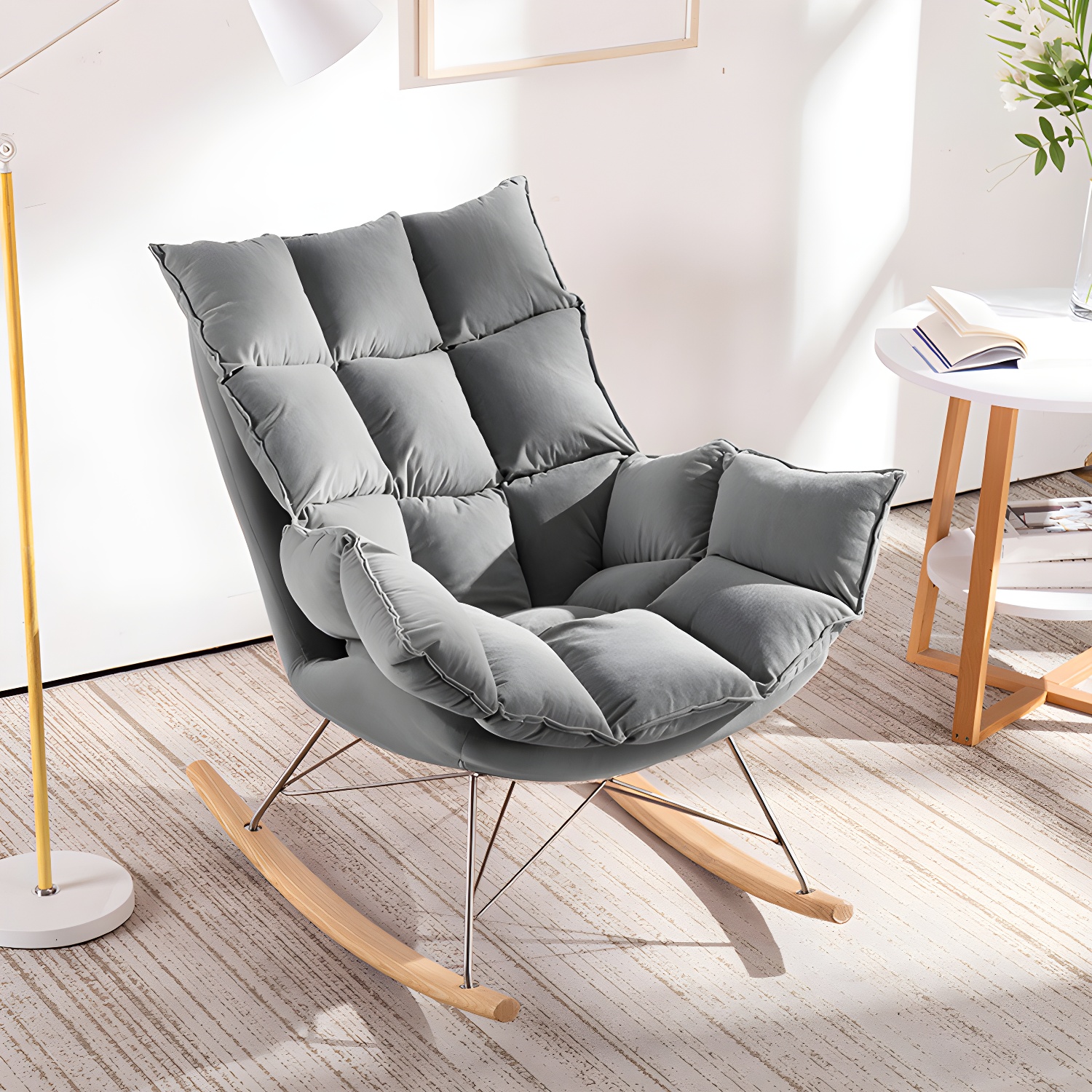 Modern Indoor Sofa Rocking Chair Mother Feeding Rocking Chair with Cushion and Ottoman - image 7