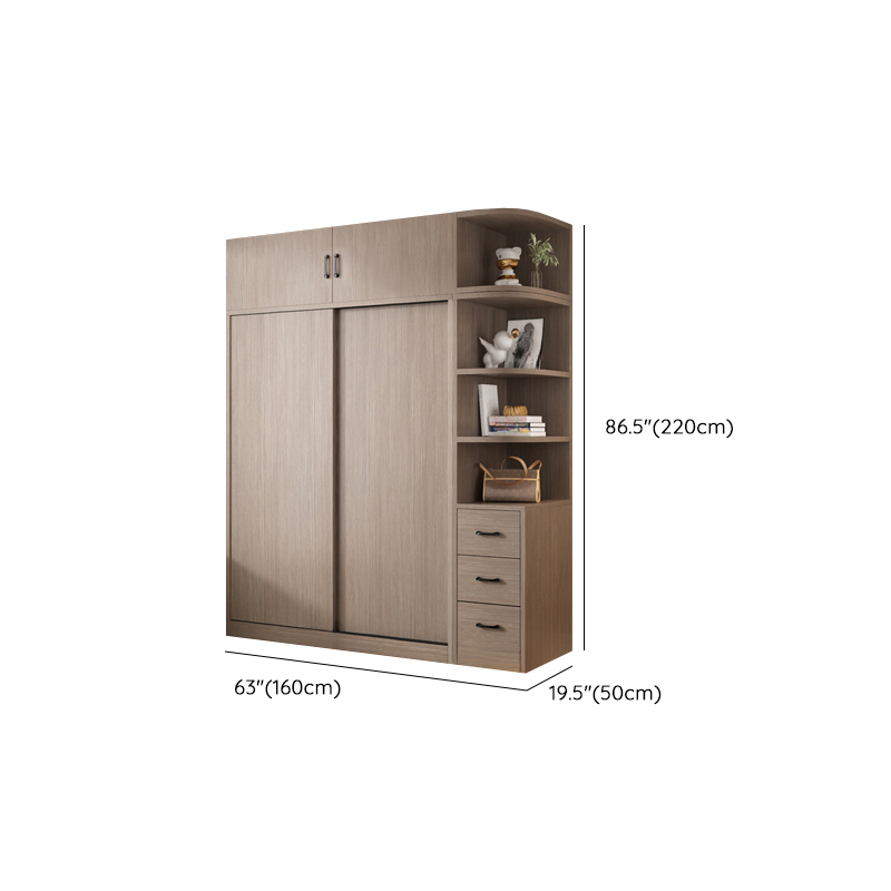 Sleek Natural Finish Modern Wooden Standalone Wardrobe Closet with Soft Close Features and Hanging Rod - image 33