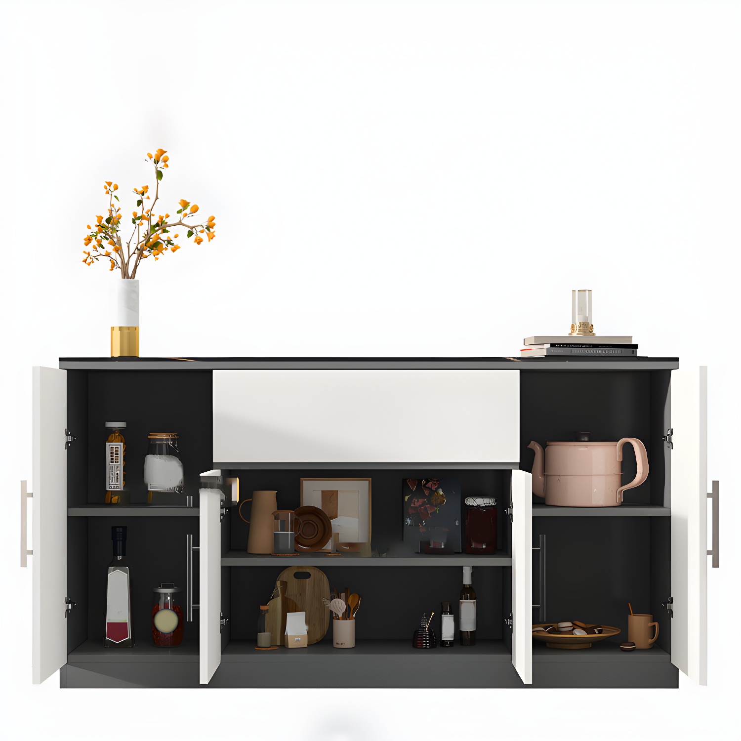 Contemporary Stone Top Sideboard Cabinet with Drawer and Door - image 3