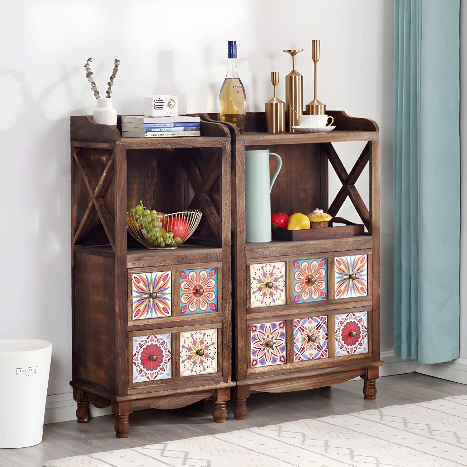 Rustic Farmhouse Wood Server - Compact Sideboard with Drawers and Open Storage - image 7