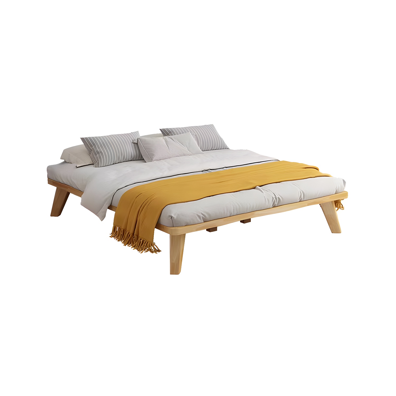 Scandinavian Solid Wood Platform Bed 13.39" High Natural Bed Frame Set - image 5