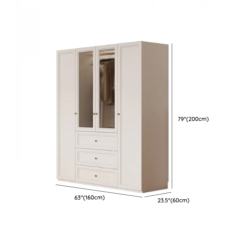 White Minimalist Manufactured Wood Wardrobe Closet with Soft Close Drawer, Interior Shelves, and Clothing Rod - image 7