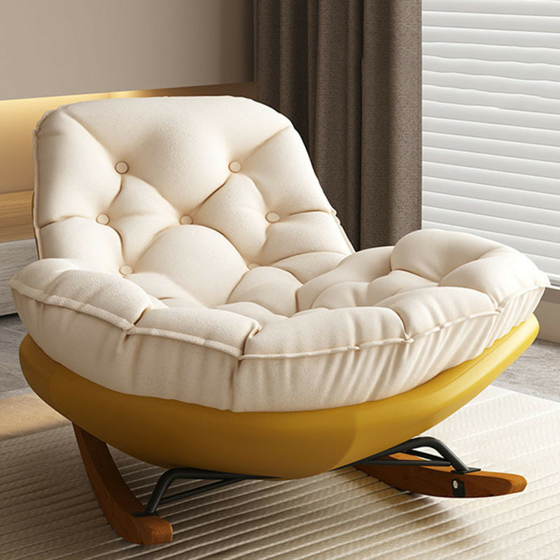Cotton Upholstered Indoor Rocking Chair with Solid Wood Legs, Compact Design for Small Spaces - image 4