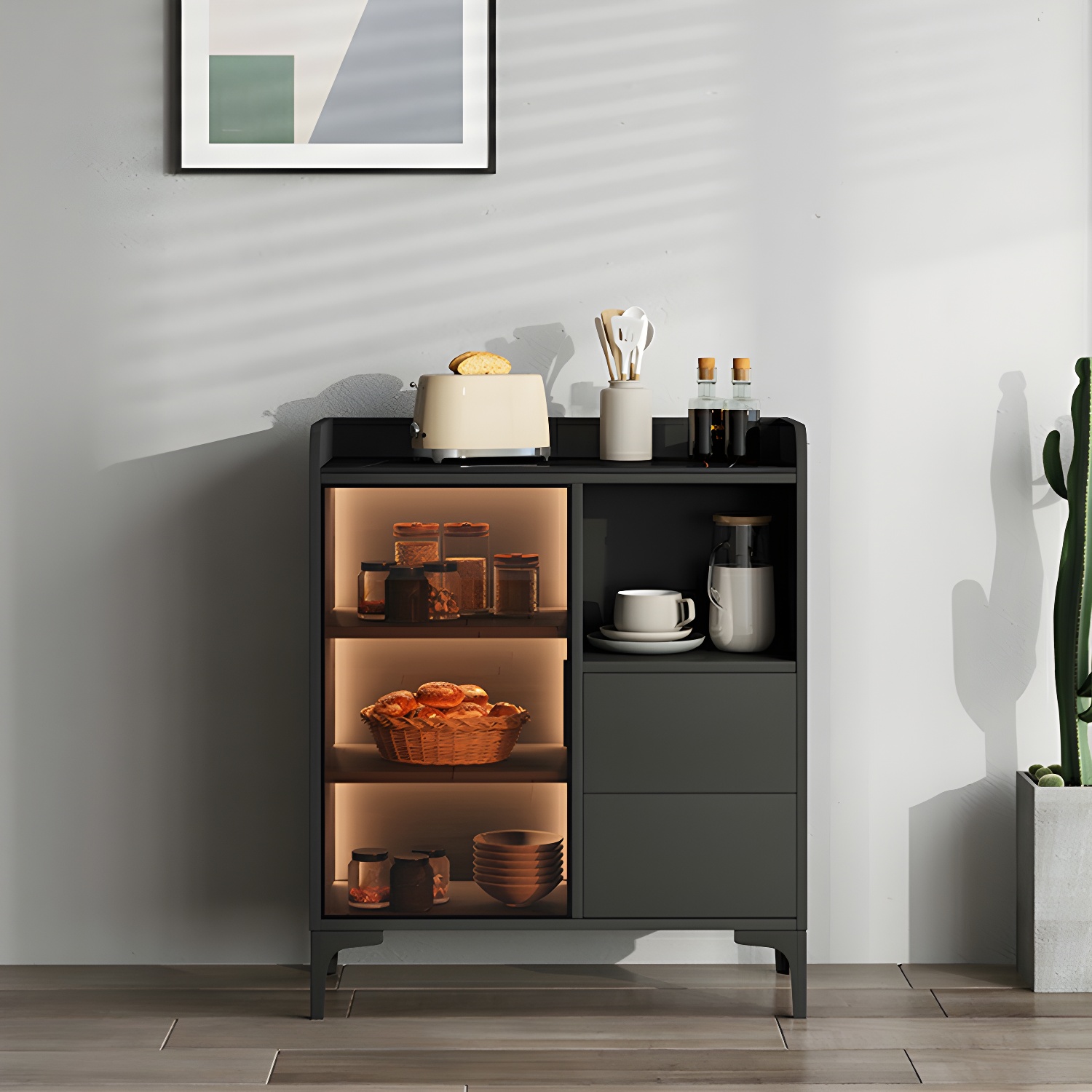 Modern Stone Top Sideboard with Doors and Drawers for Living Room