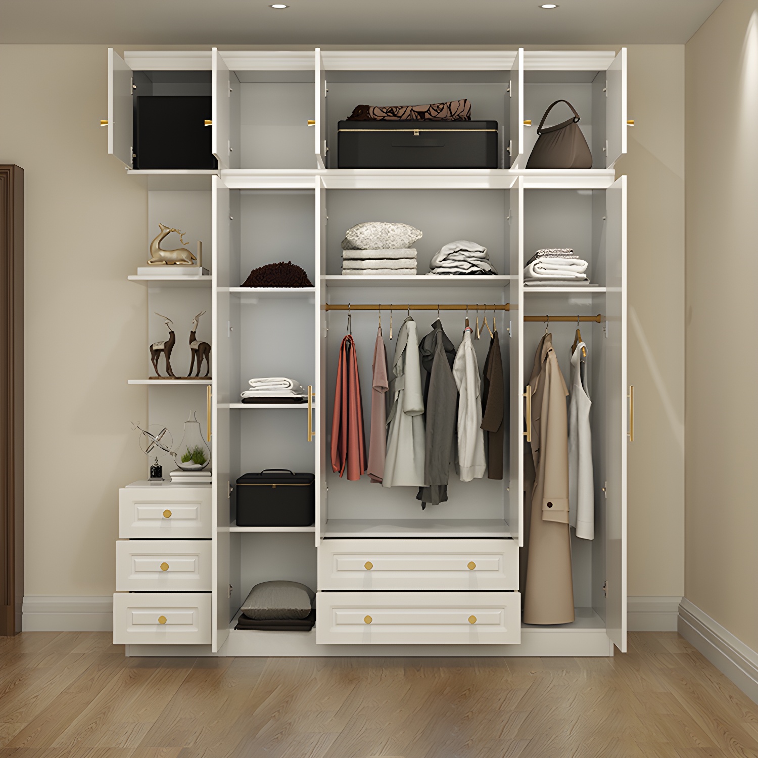 Hinged White Wardrobe Armoire Engineered Wood Wardrobe Closet - image 7