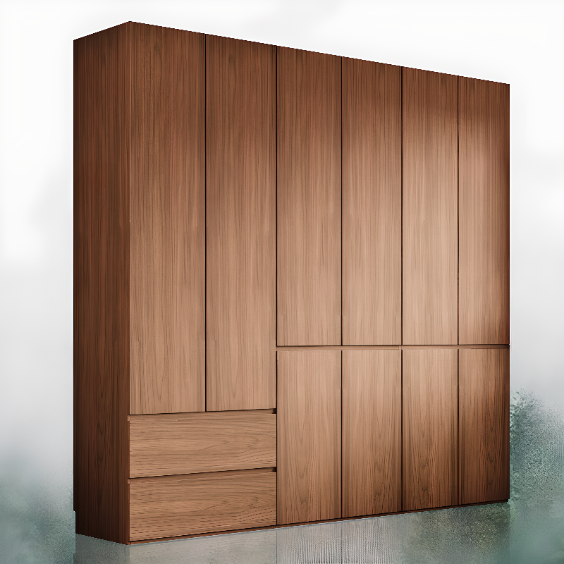 Cocoa Minimalist Natural Wood Wardrobe Closet with Soft Close Drawer, Soft Close Door, Interior Shelves, and Clothing Rod