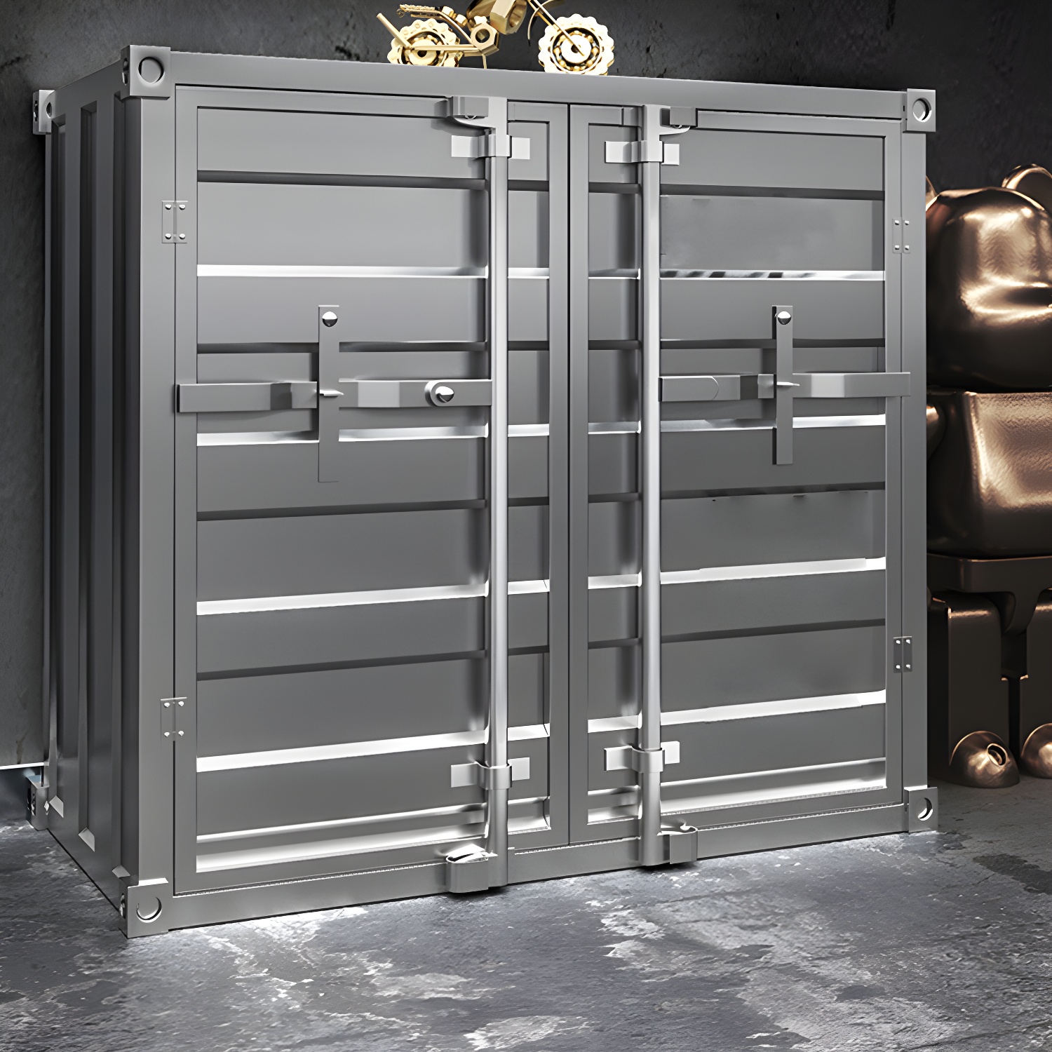 Industrial Silver Metal Sideboard Credenza with Cabinets and Shelves - image 2
