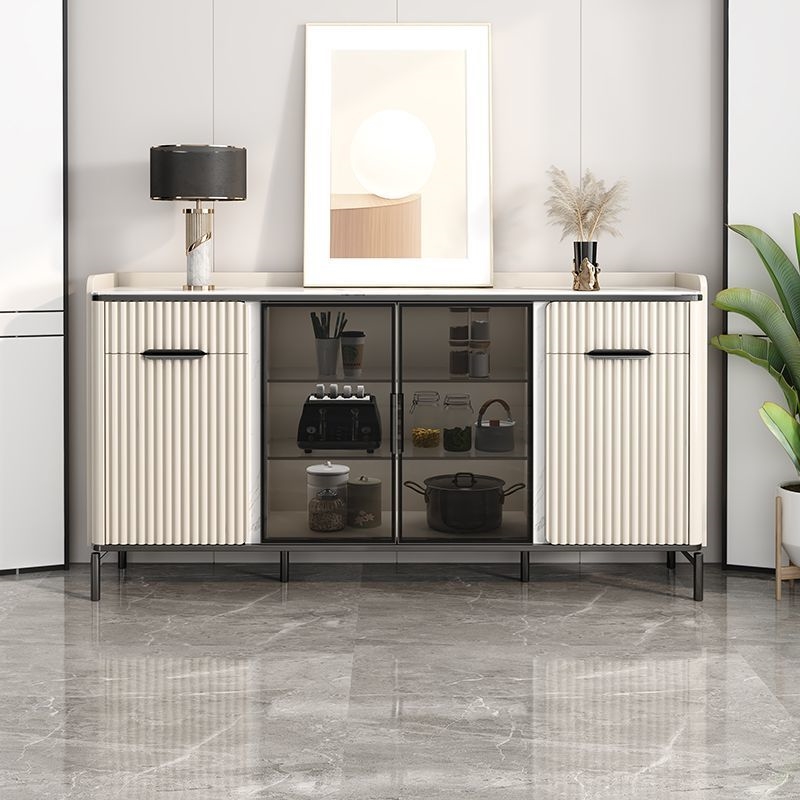 Floor Server/Buffet Table in Slab for Living Room with Glass Doors and Slate Countertop in a Luxurious Style - image 4