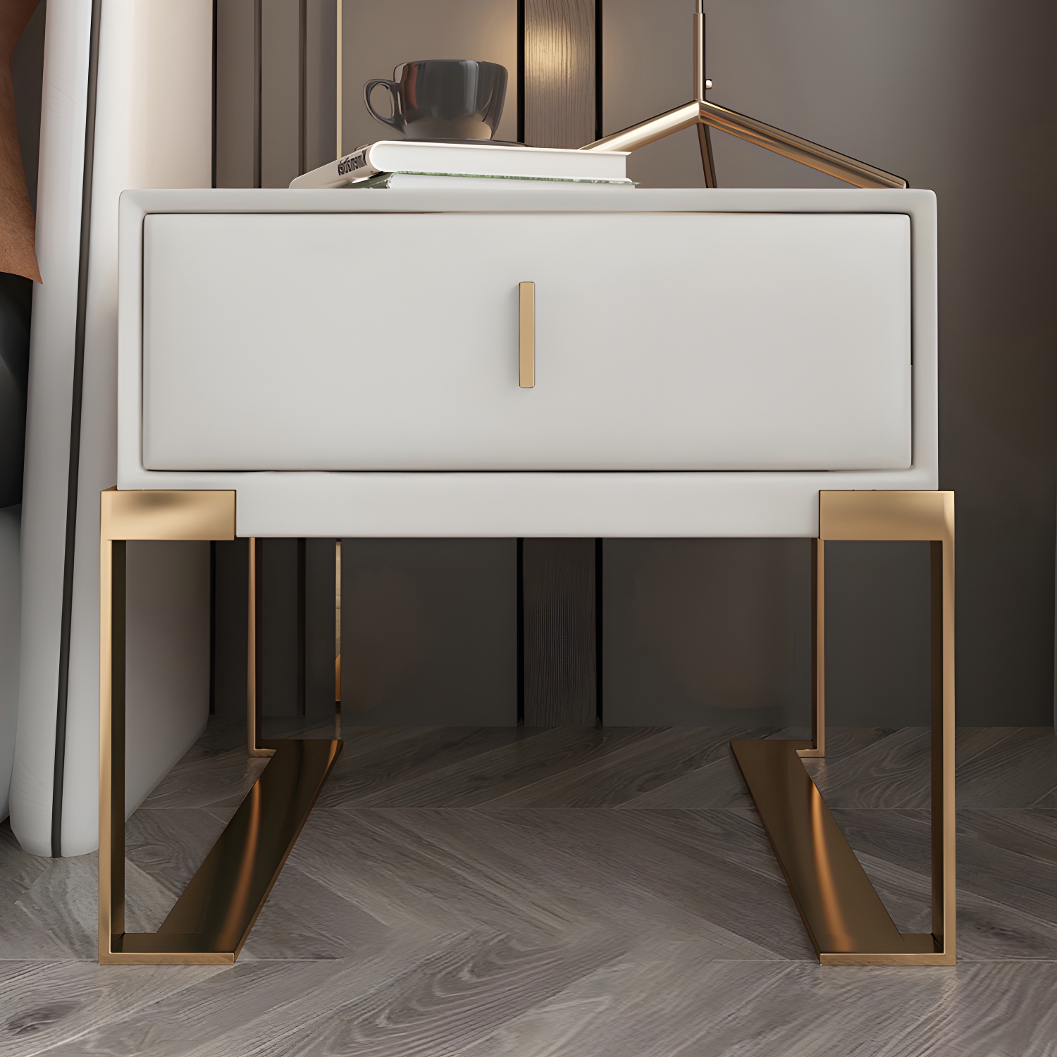 Faux Leather Nightstand 1-Drawer 21 Inch Tall Modern Legs Included Night Table - image 24