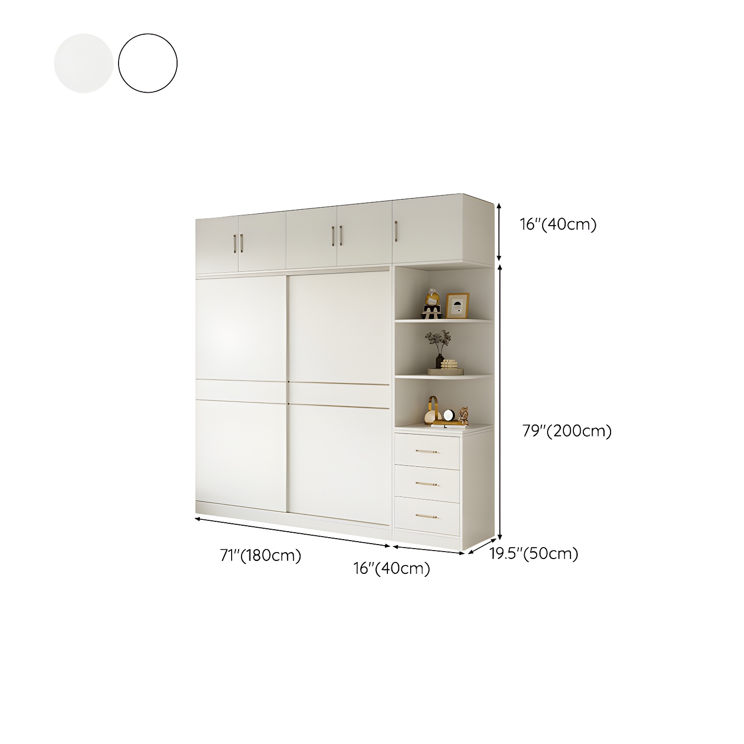Fashionable Sliding Door Storage Wood Wardrobe with Metal Clothing Rod and Shelves in White Color - image 34