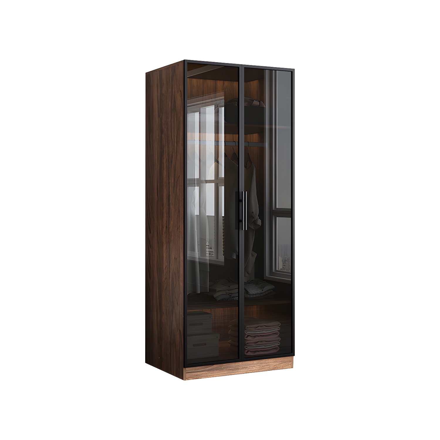 Modern Freestanding Wardrobe Armoire Tempered Glass Doors Wardrobe with Shelves - image 5
