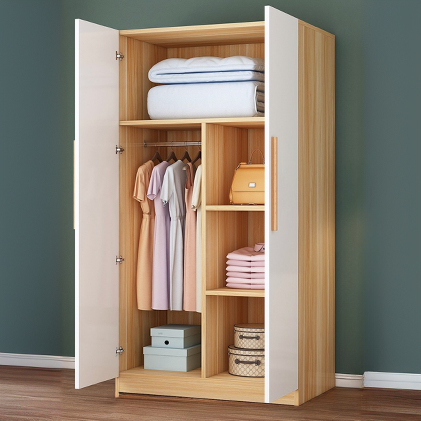 Minimalist Manufactured Wood Independent Wardrobe Closet with Soft Close Door, Interior Shelves, and Clothing Rod