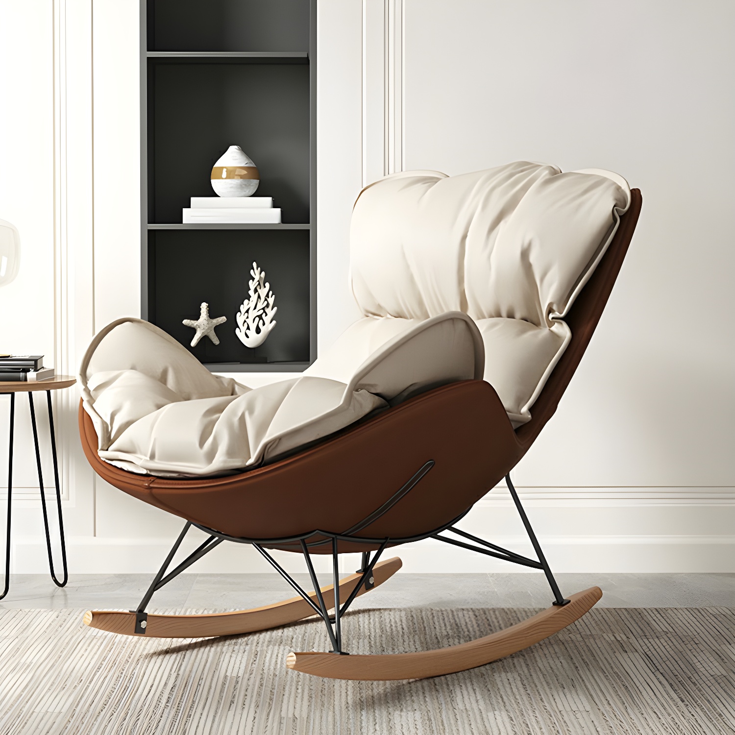 Stylish and Modern Upholstered Rocking Chair with Natural Wood Legs - image 9