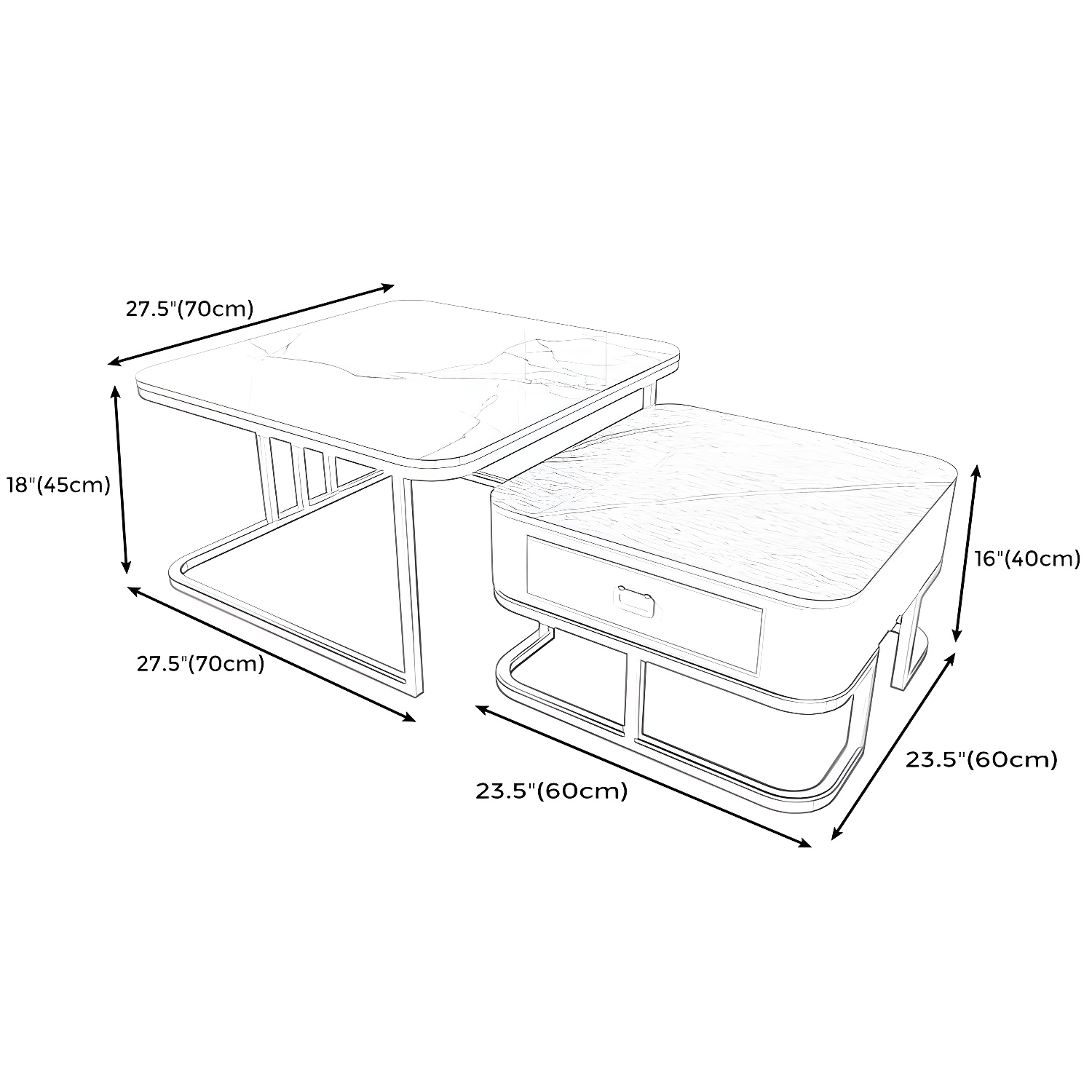 Round Slate/ Glass Coffee Table Frame 2 Nesting Cocktail Table with Storage - image 21