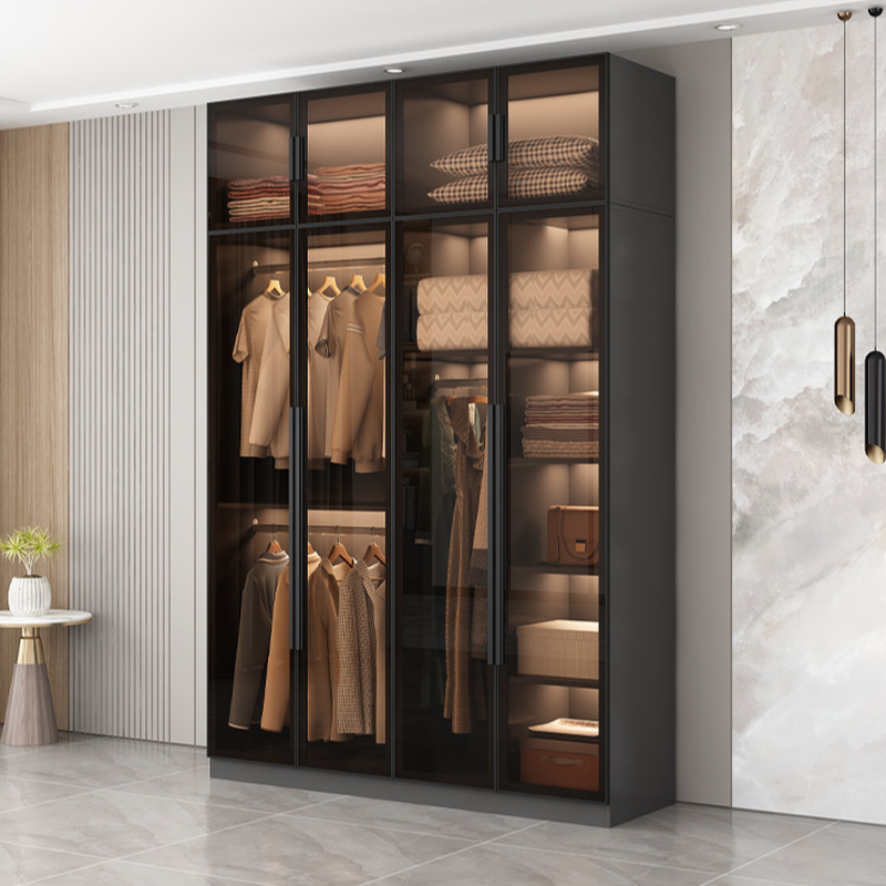 Ink-Colored Manufactured Wood Detached Wardrobe Closet with Soft Close Drawer, Door, Interior Shelves, and Clothing Rod