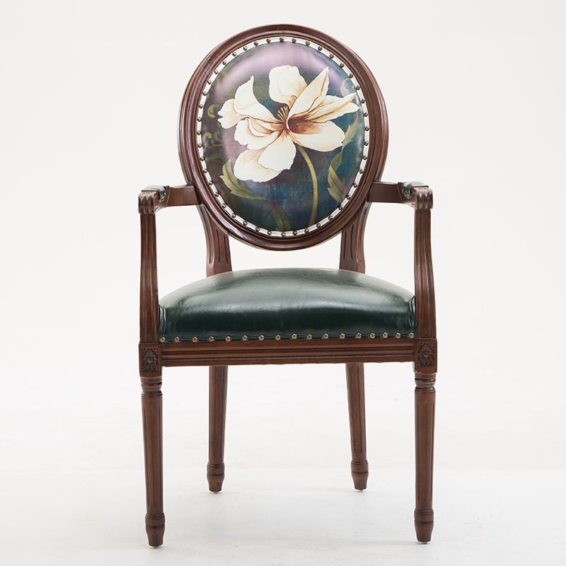 French Sturdy King Louis Back Upholstered Arm Chair/Side Chair with Nailhead Accent, Foot Pads and Weathered Wood Base - image 13