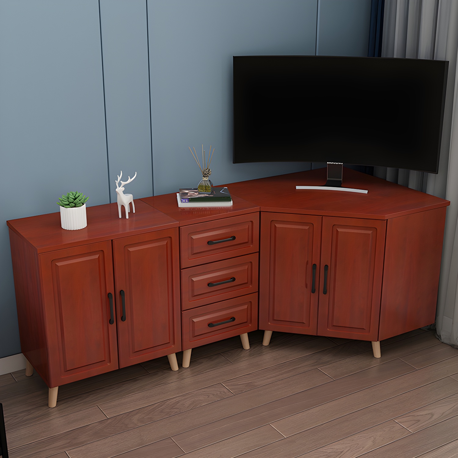 Bar Pulls Contemporary Manufactured Wood with Shelves Corner Accent Cabinet - image 9