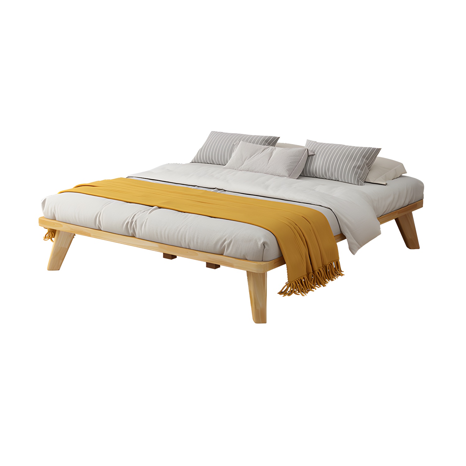 Natural Upholstered Wooden Bed Frame Nordic 13.39" H Platform Bed - image 5