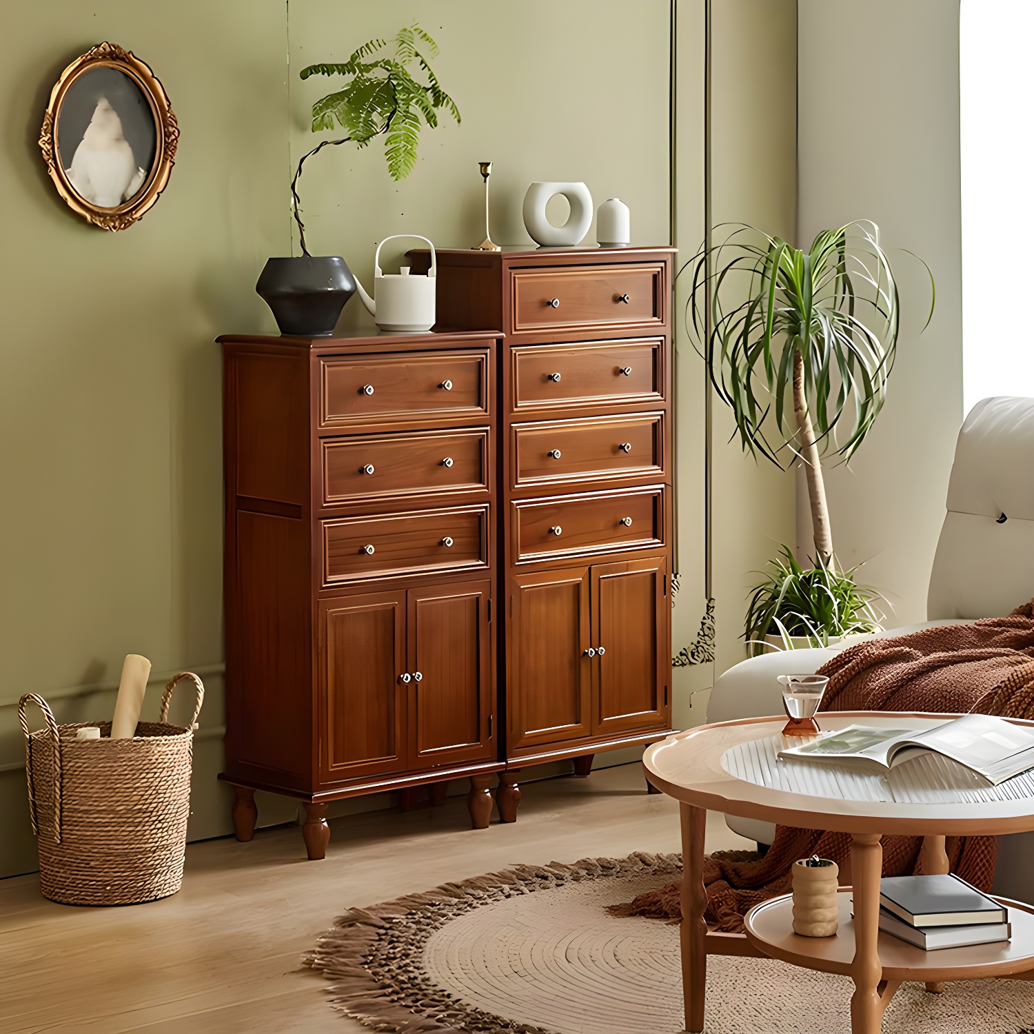 Mid-Century Modern Rectangular Wood Accent Cabinet with 1 Cabinet and Drawers - image 6