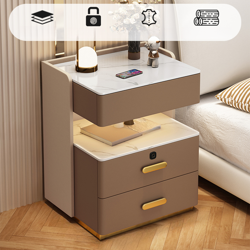 Minimalist Sintered Stone Drawer Storage Nightstand with Illumination Light