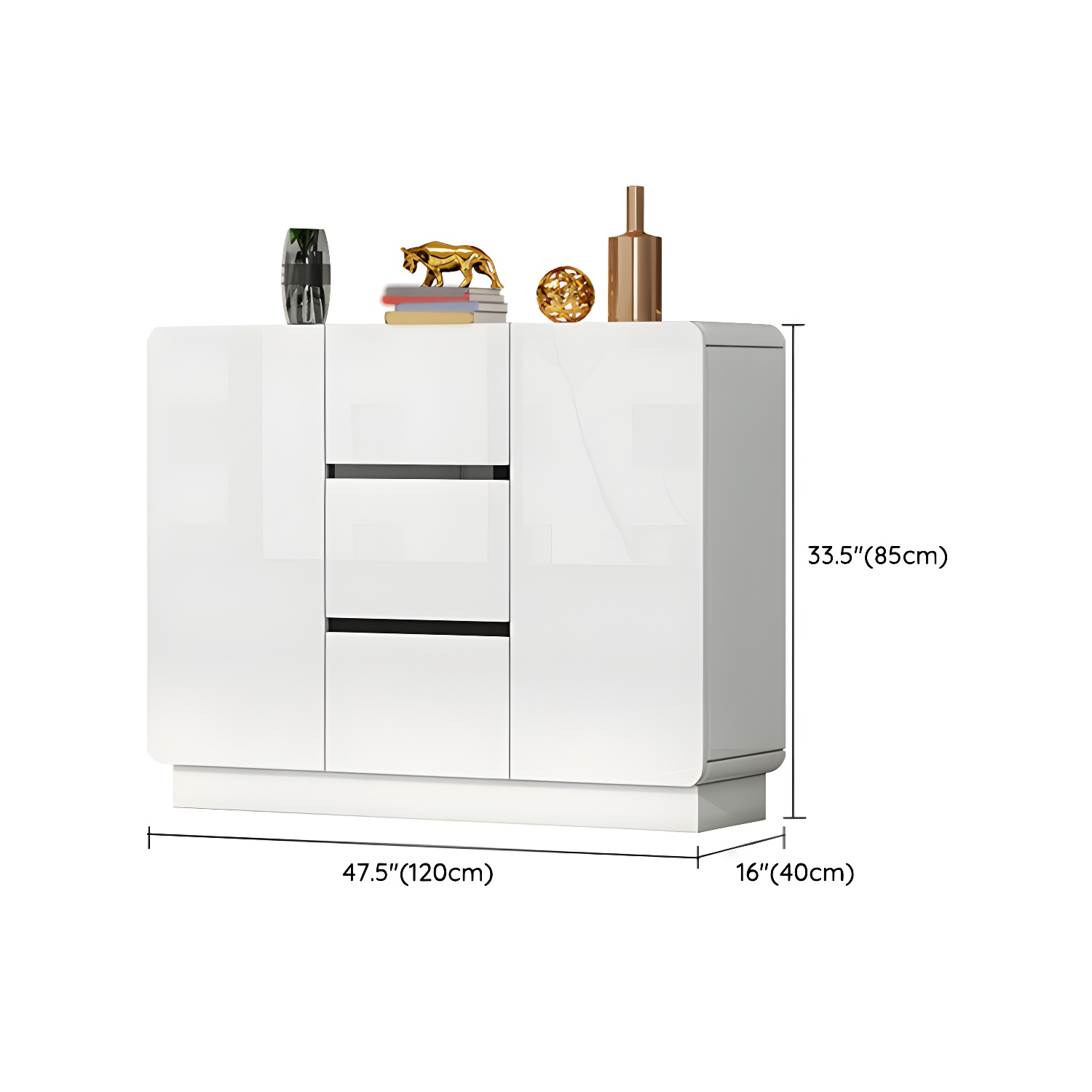 White Modern Sideboard Credenza with Adjustable Shelving and 3 Drawers - image 12