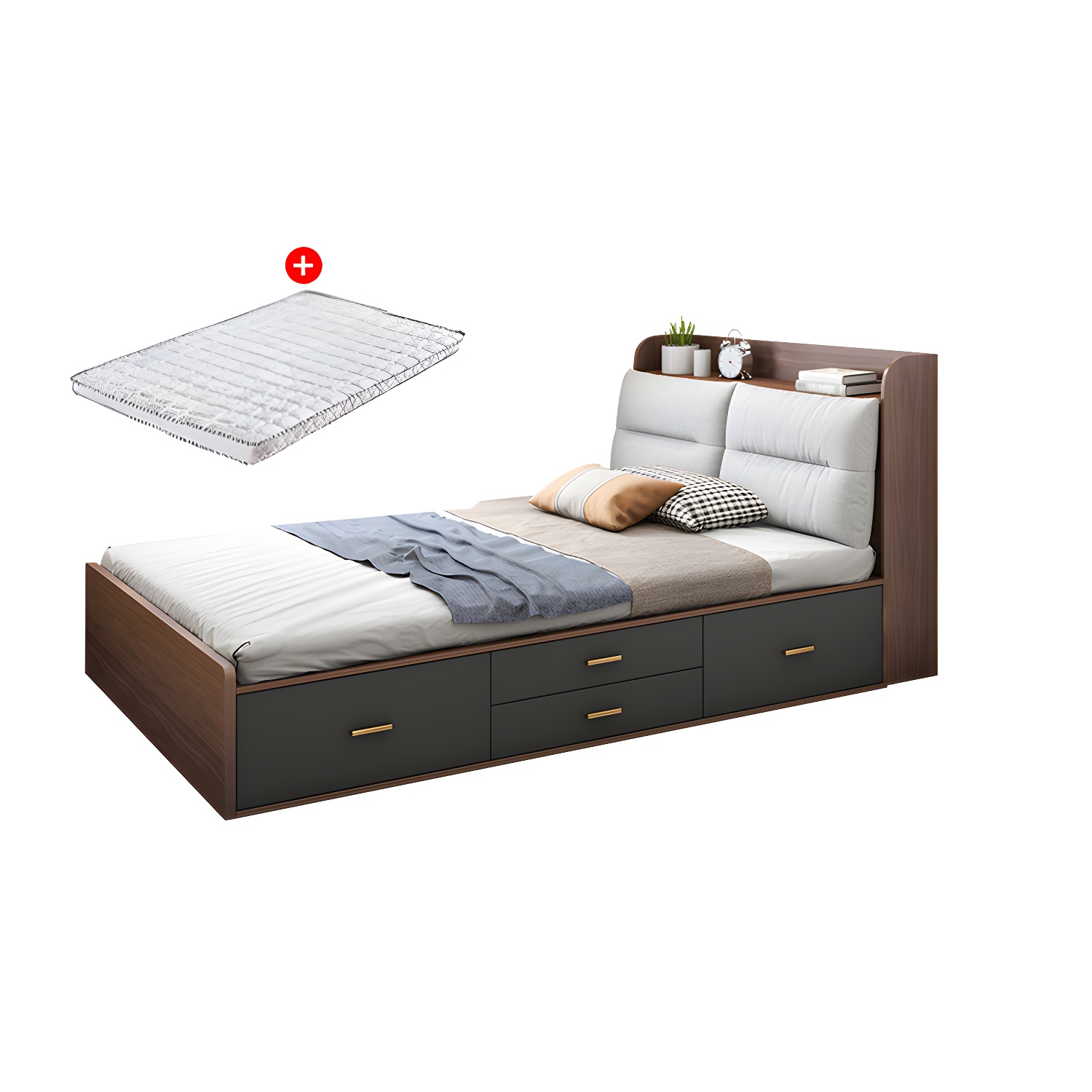 Scandinavian Low Profile Bed with Headboard Upholstered Bed with Drawers - image 13