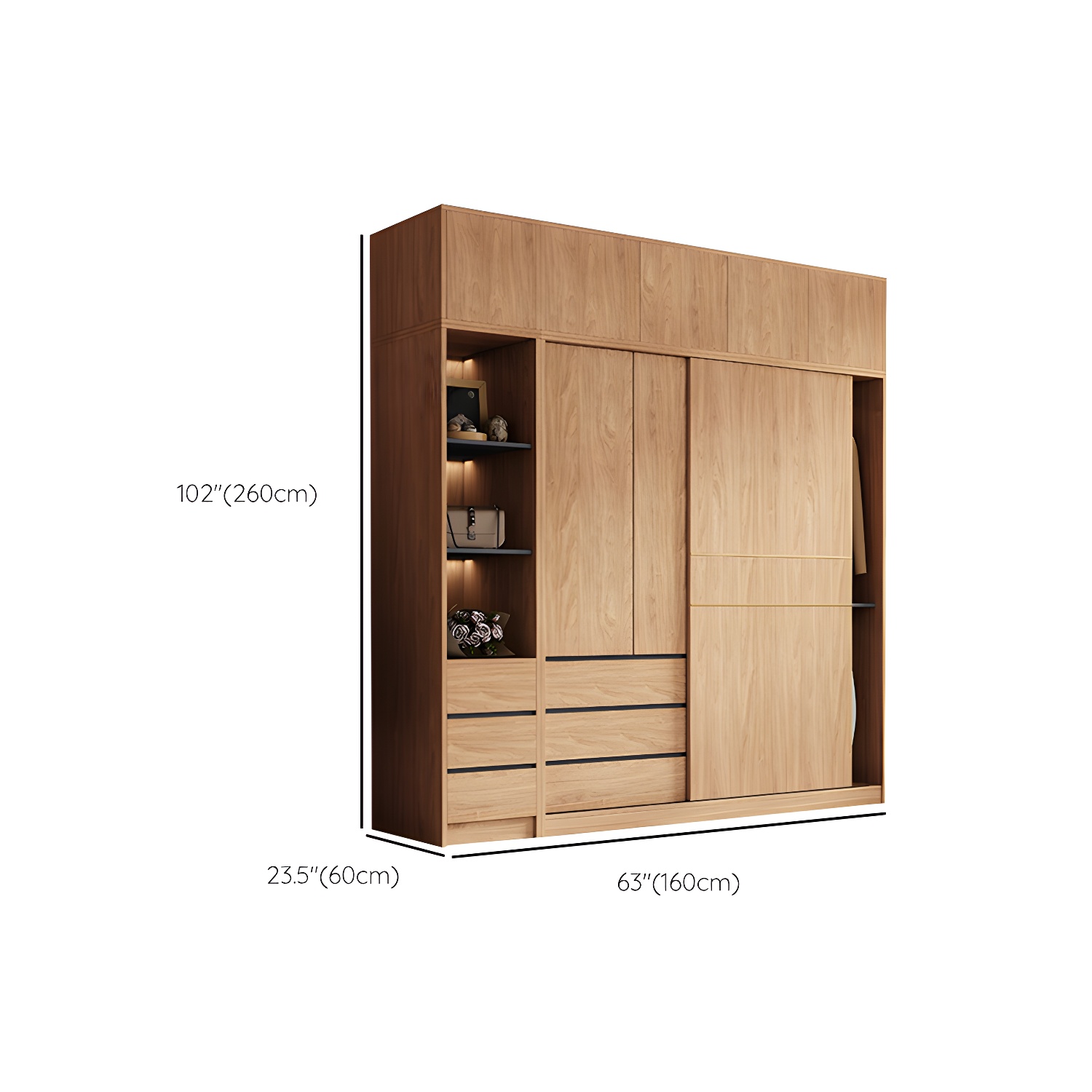Contemporary Wood Wardrobe Armoire Freestanding Adjustable Shelves Wardrobe with Drawers - image 25