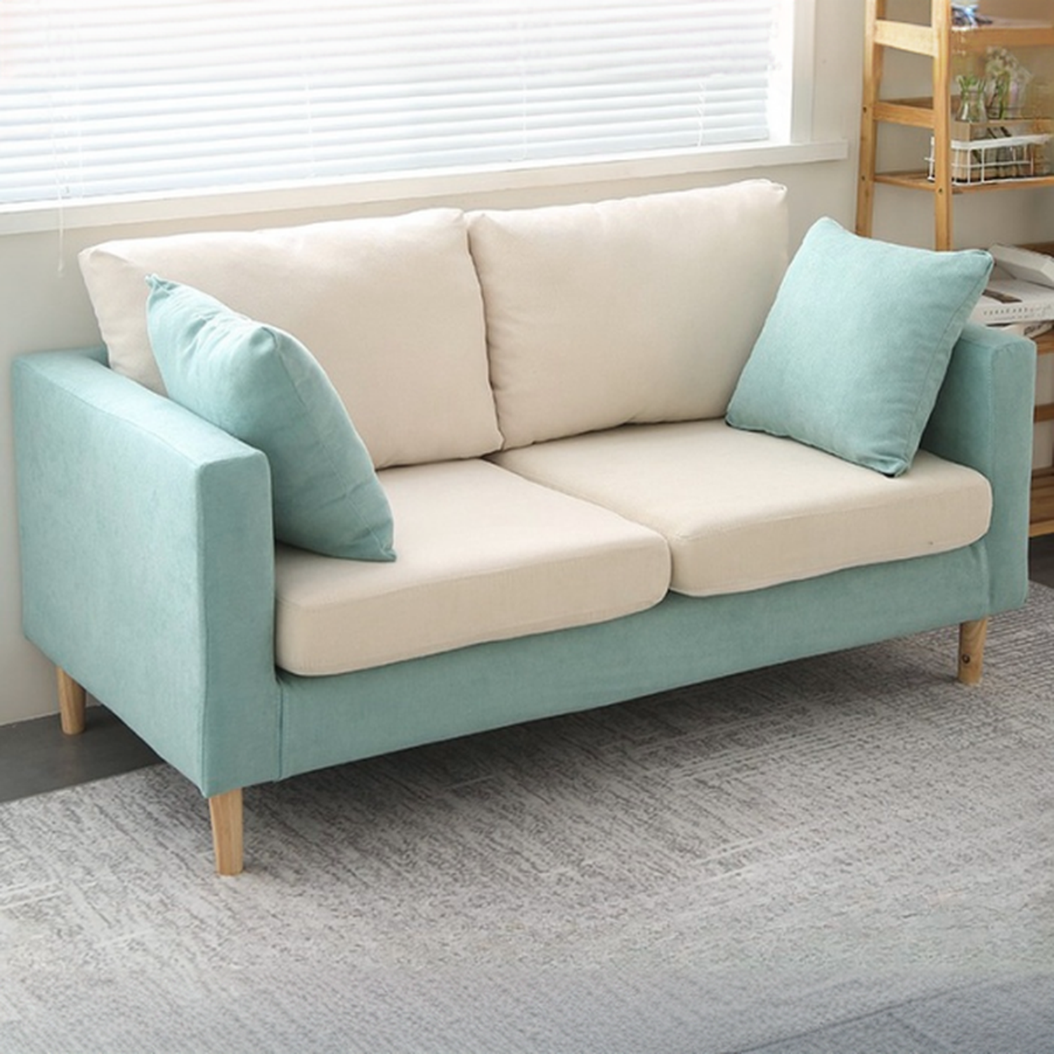 Cream/Dove Grey/Cerulean Loveseat with Slipcover, Wide Pillow Back, Receptacle and 2 Pillows - image 9