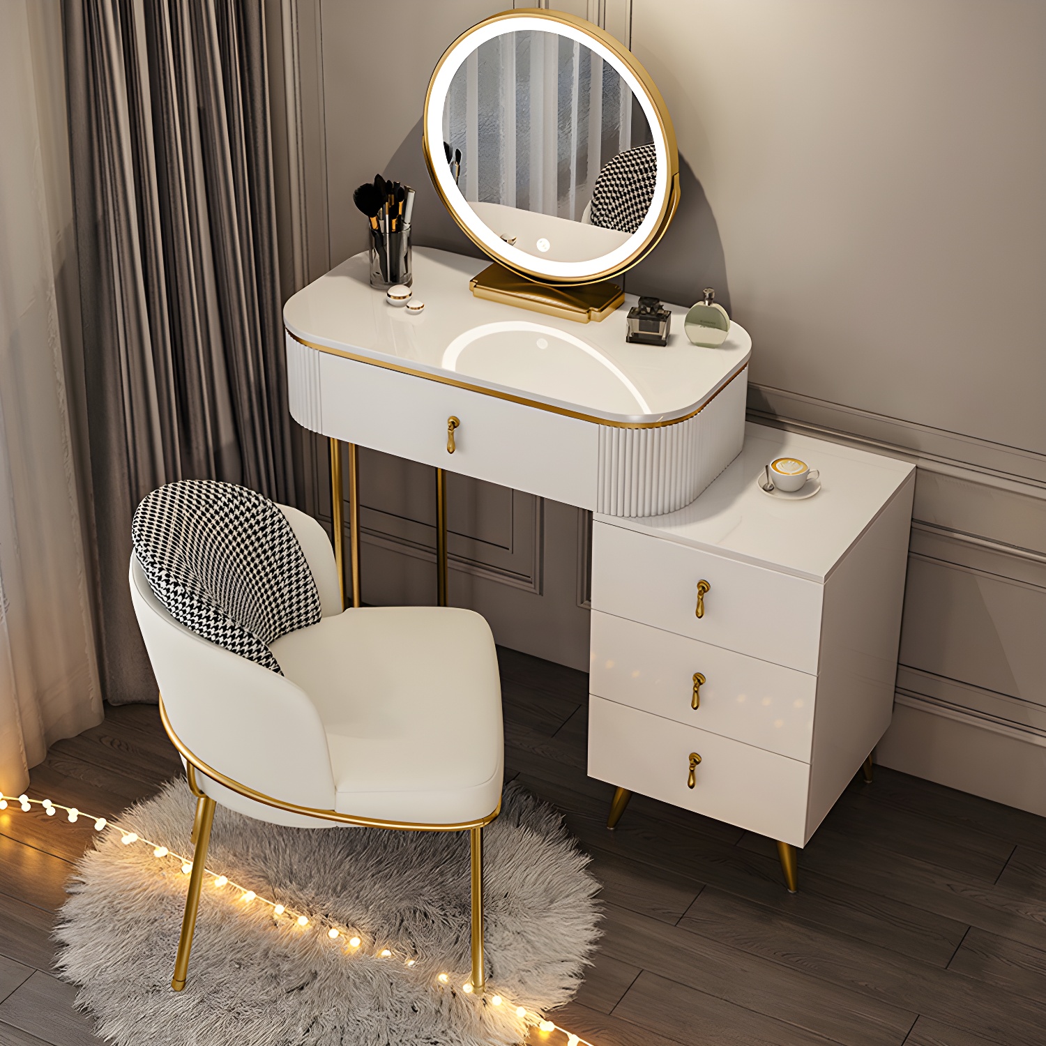 Gold Base Makeup Counter 15.74" Wide Vanity Tables with Storage Drawers - image 7