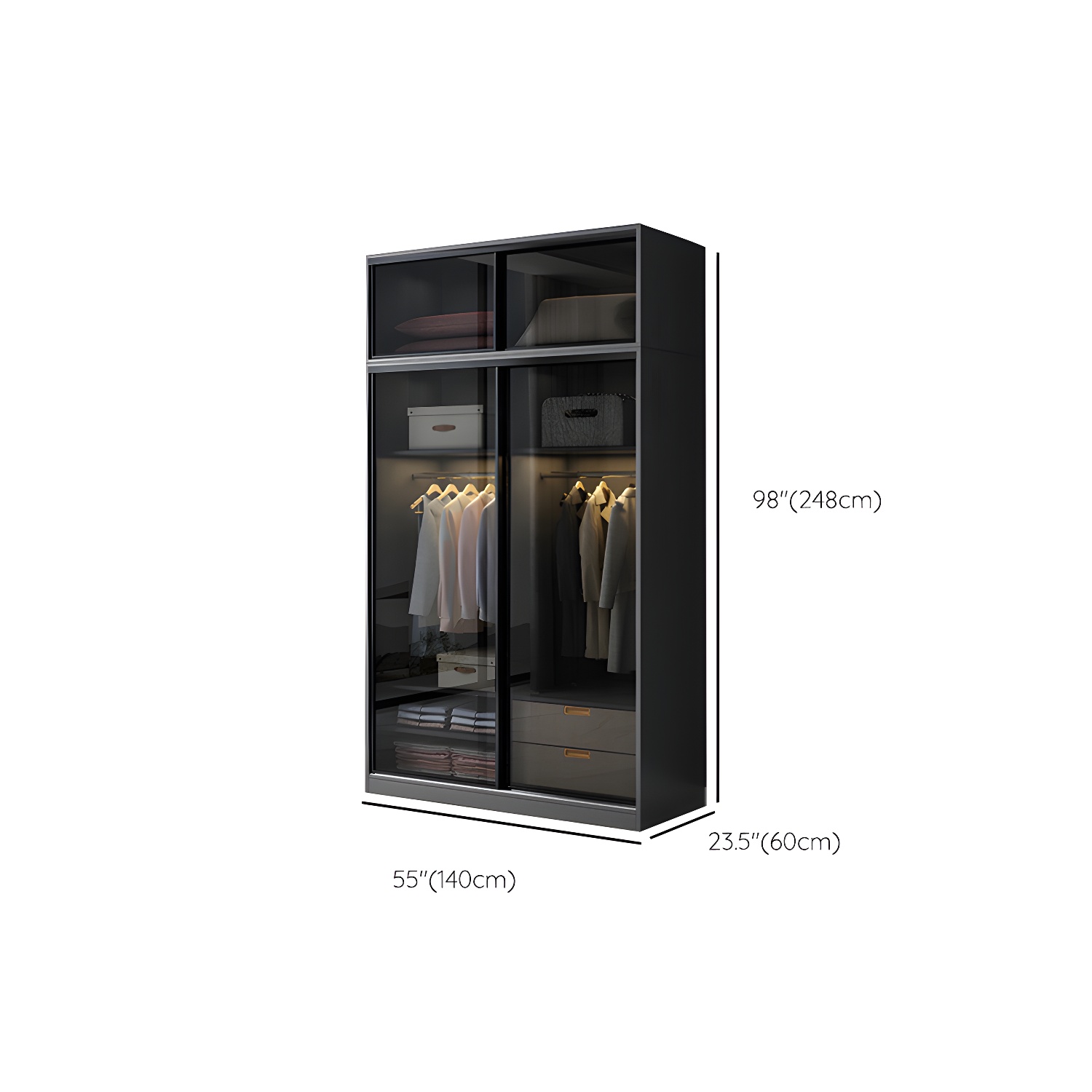 Black Wardrobe Cabinet Contemporary Glass Wardrobe Armoire for Home - image 16