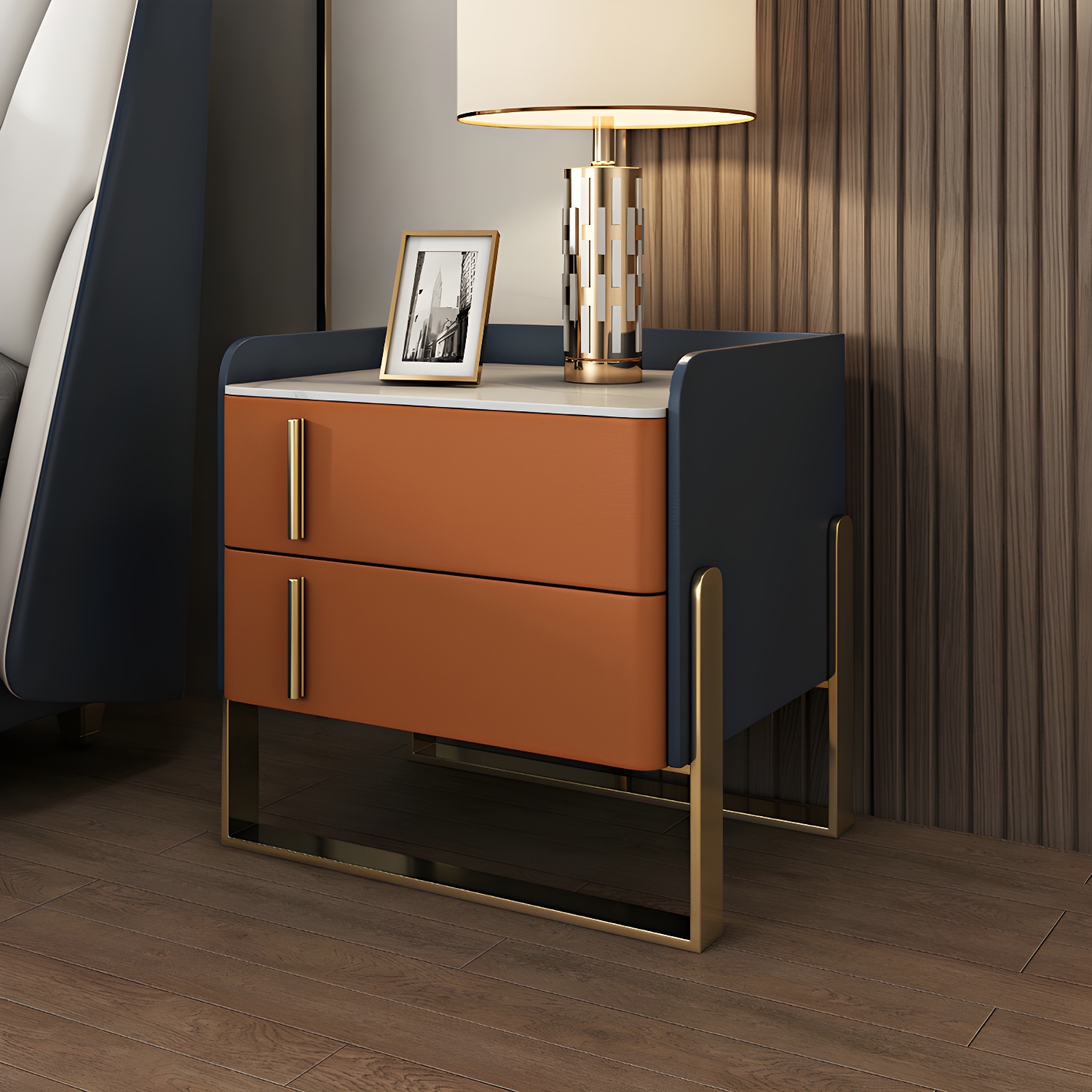 Glam Nightstand with 2 Drawer 20-inch Tall Leather Night Table - image 8