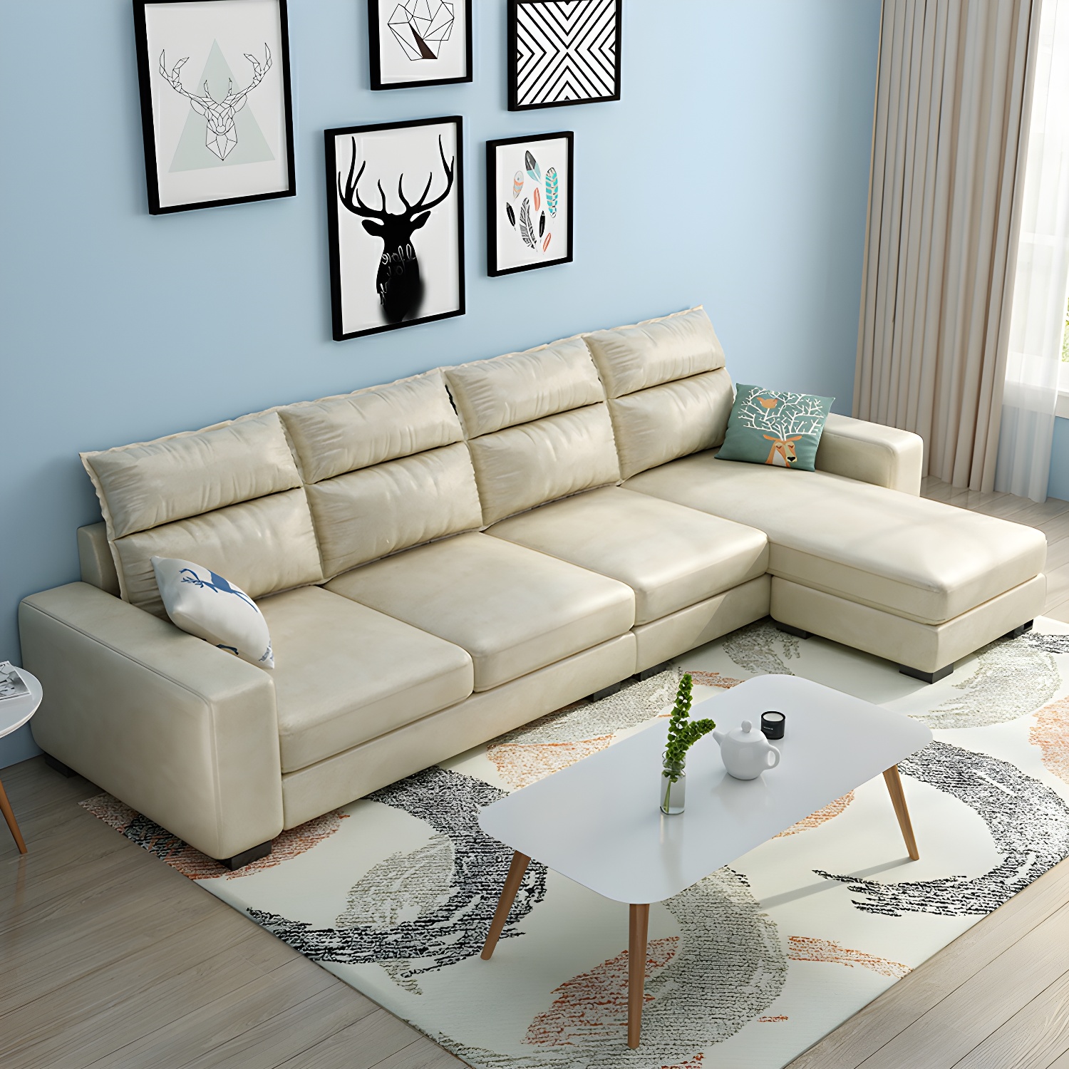 Scandinavian Wood Frame L-Shaped Modular Sofa Chaise in 2 Piece Set with Black Legs - image 6