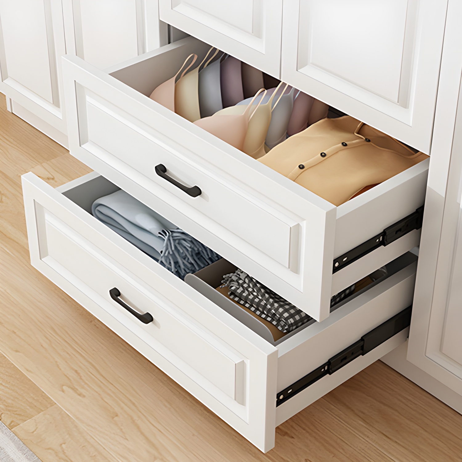 Modern White Wood Wardrobe Armoire with Soft-Close Drawers and Clothing Rod - image 6