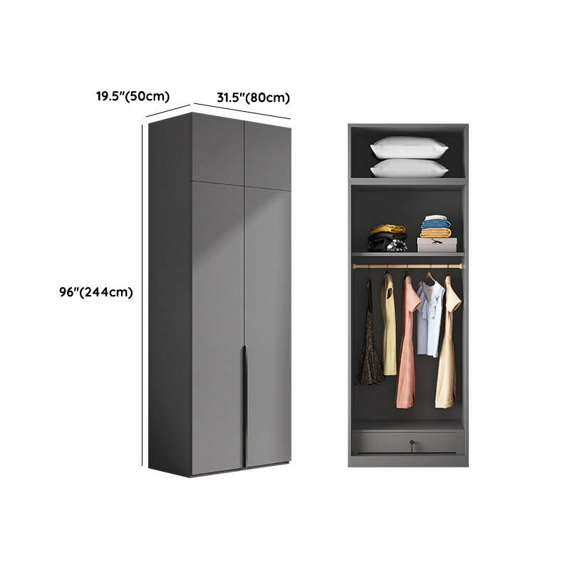 Contemporary Grey Wood Storage Wardrobe with Clothing Rod and Black Handles - image 10