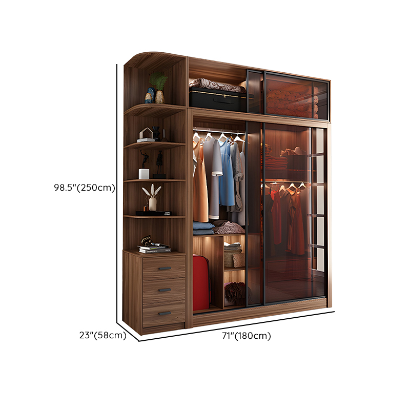 Bedroom Sliding Door Wardrobe Modern Brown Cabinet with Glass Doors - image 19