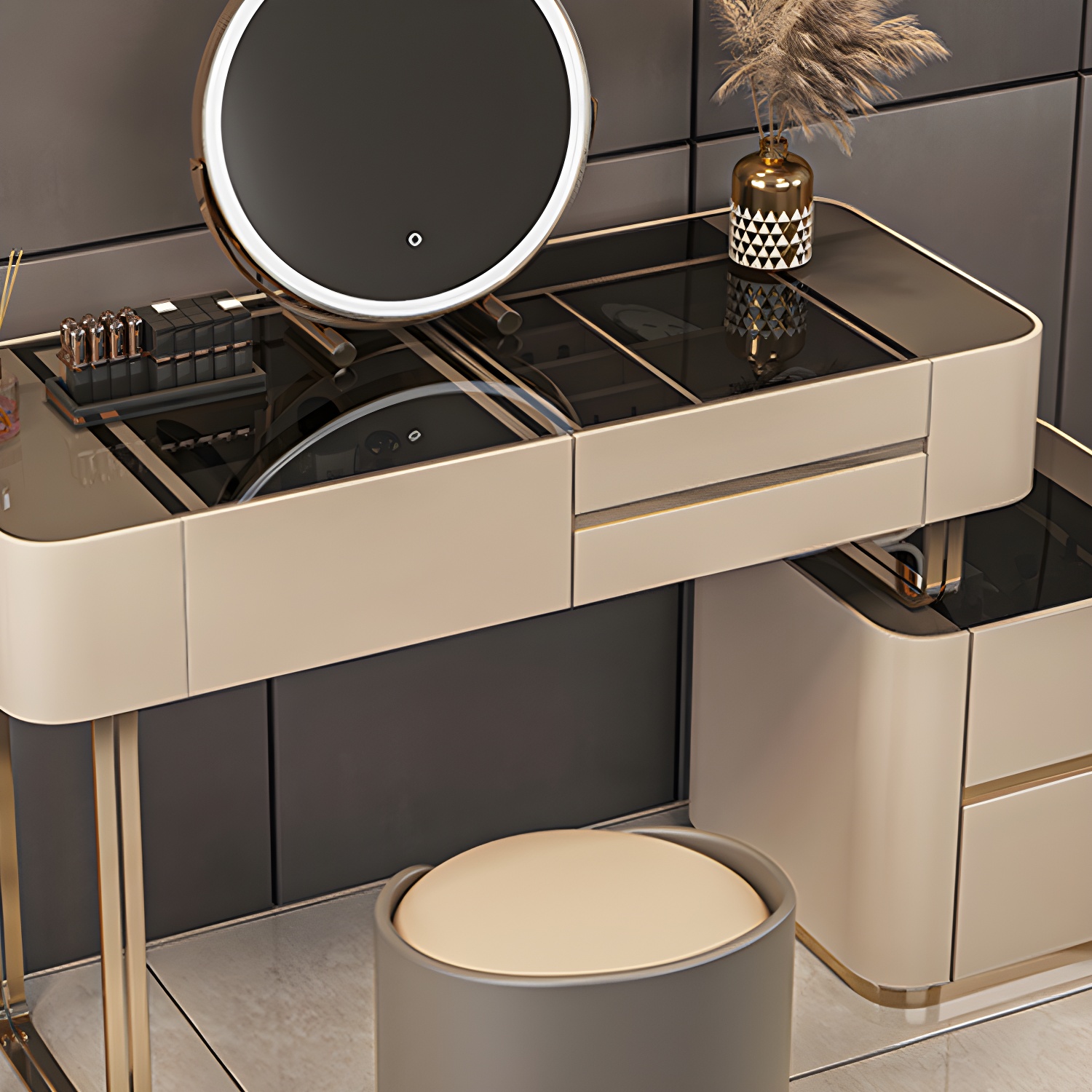 Luxurious Wood and Metal Make-up Vanity 5 Drawers & Lighted Mirror Dressing Table - image 9