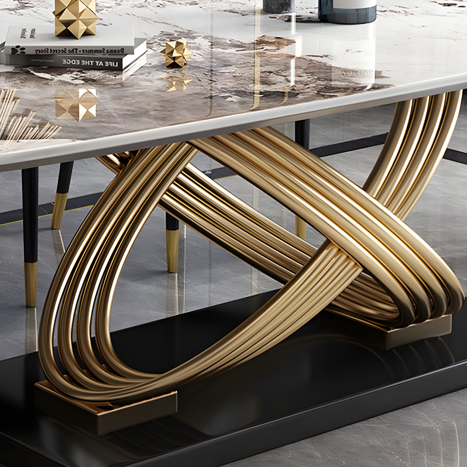 Nordic Glam Rectangle Sintered Stone Table Set 1/4/5/7 Pieces Dining Set - image 7