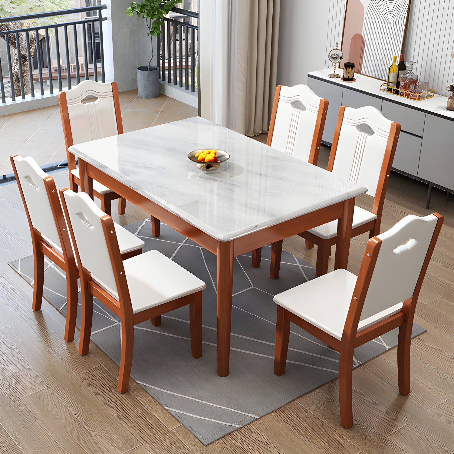 Modern White Marble Kitchen & Dining Room Set - Solid Wood Base, Faux Marble Top - image 3