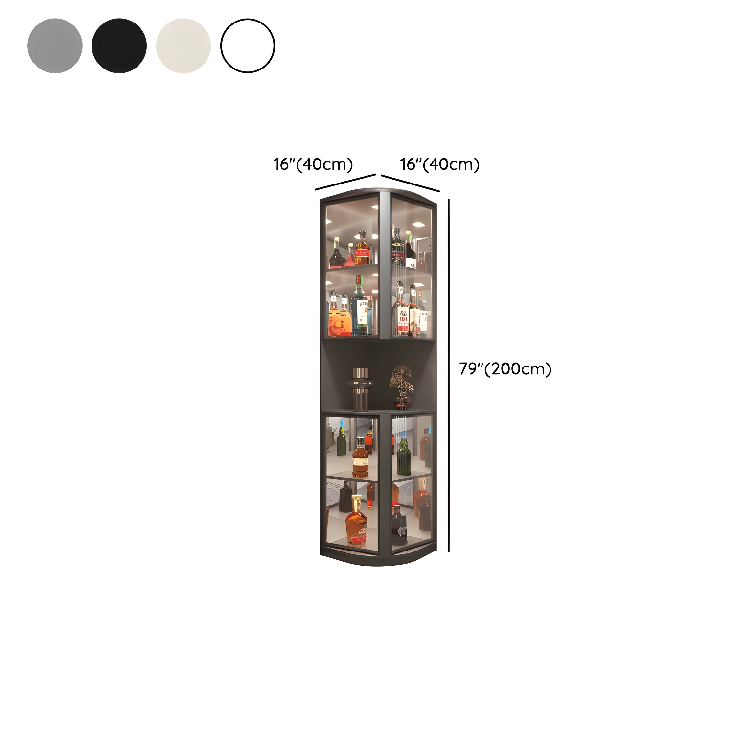 Modern Gray Corner Accent Cabinet with Glass Doors and 2 Shelves - image 10