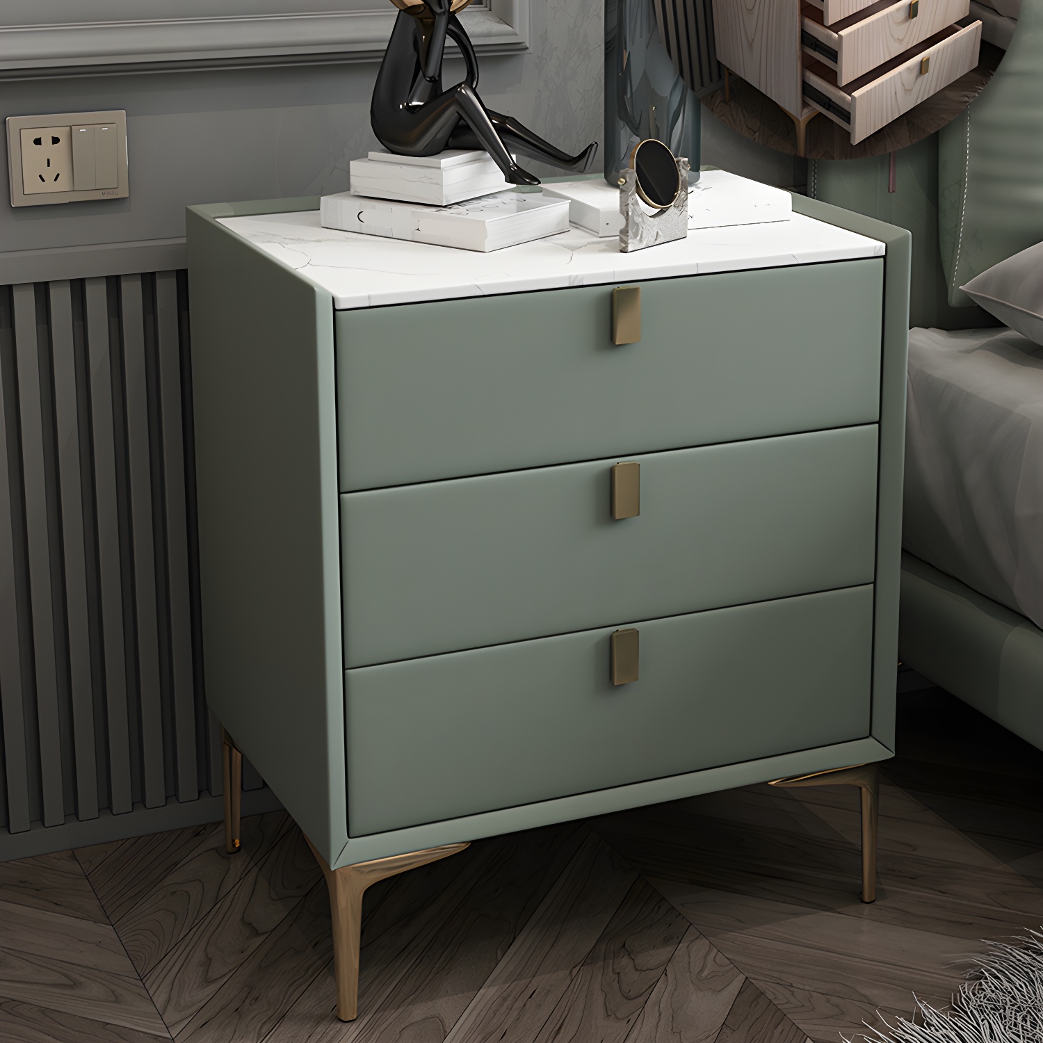 Solid Wood Drawer Storage Night Table 2 Drawer Modern Bed Nightstand - image 17