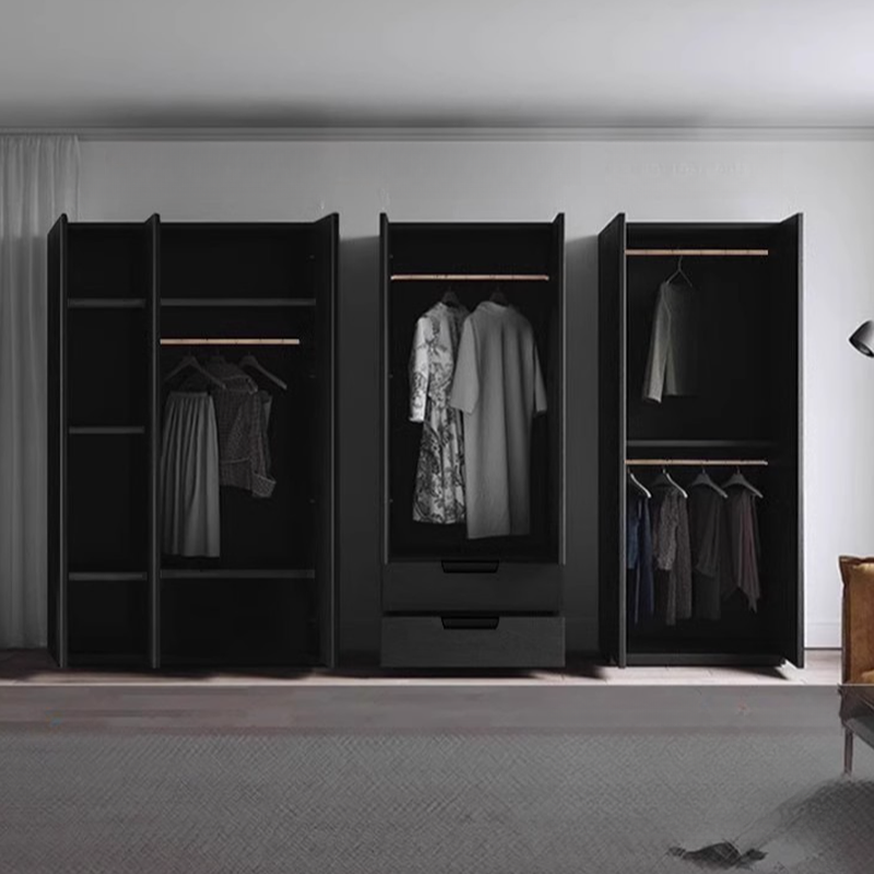Midnight Black Simplistic Timber Wardrobe Closet with Soft Close Door, Interior Shelves, and Hanging Rod - image 6