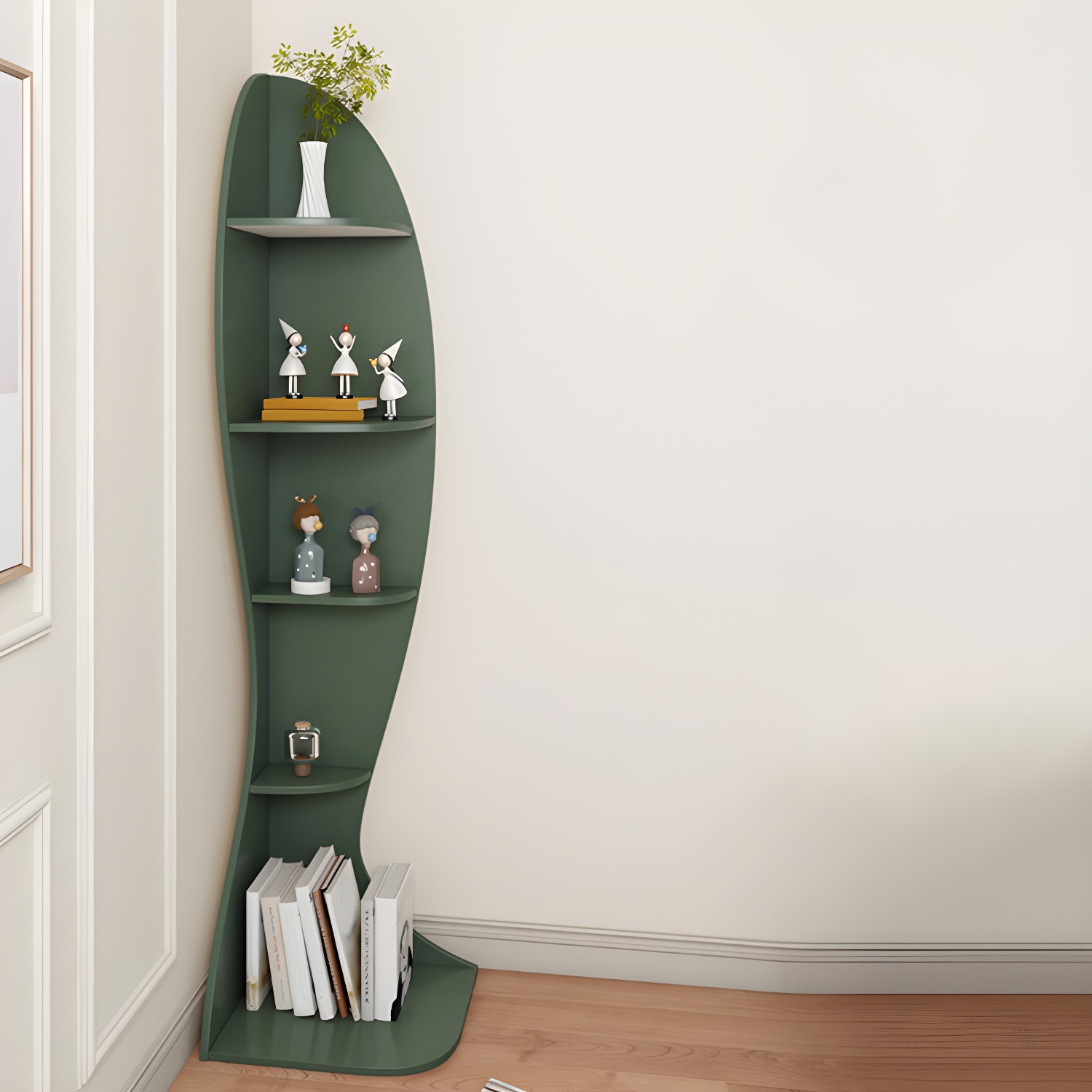Corner Modern Accent Chest with Wood Counter Top and Open Shelves - 40cm X 40cm X 182cm - 4 Shelves - image 4