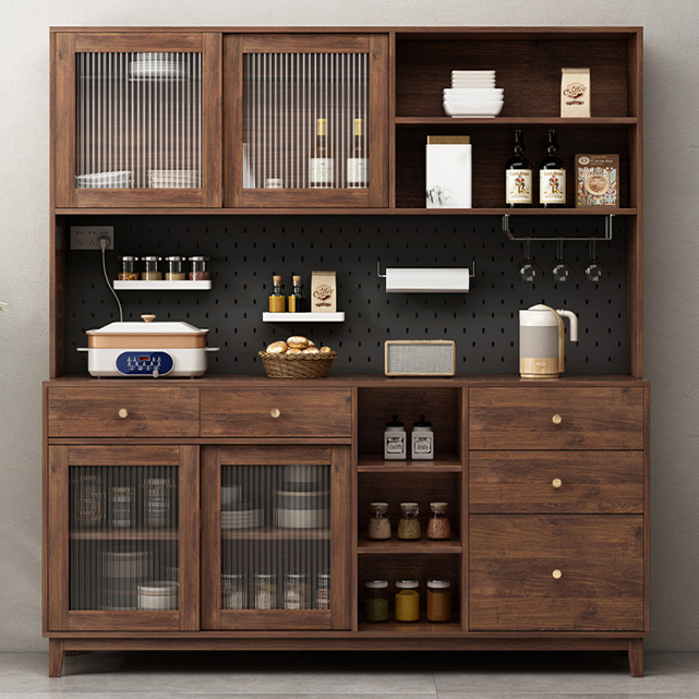 Contemporary Wood Buffet with Glass Doors and 3 Storage Drawers - image 3